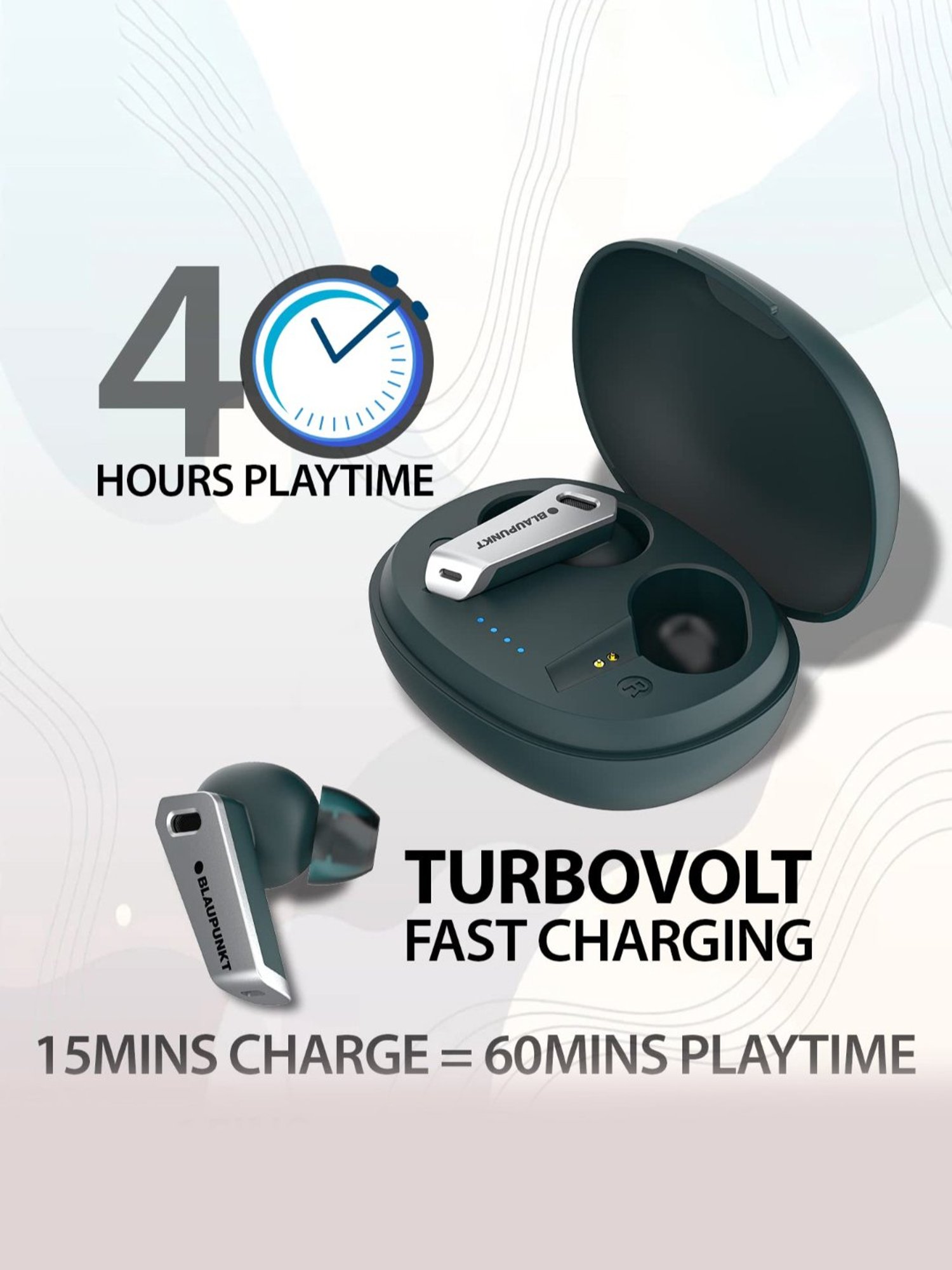 Blaupunkt BTW300 In Ear BT Earbuds with 40H Playtime & TurboVolt Charging (Green, True Wireless)