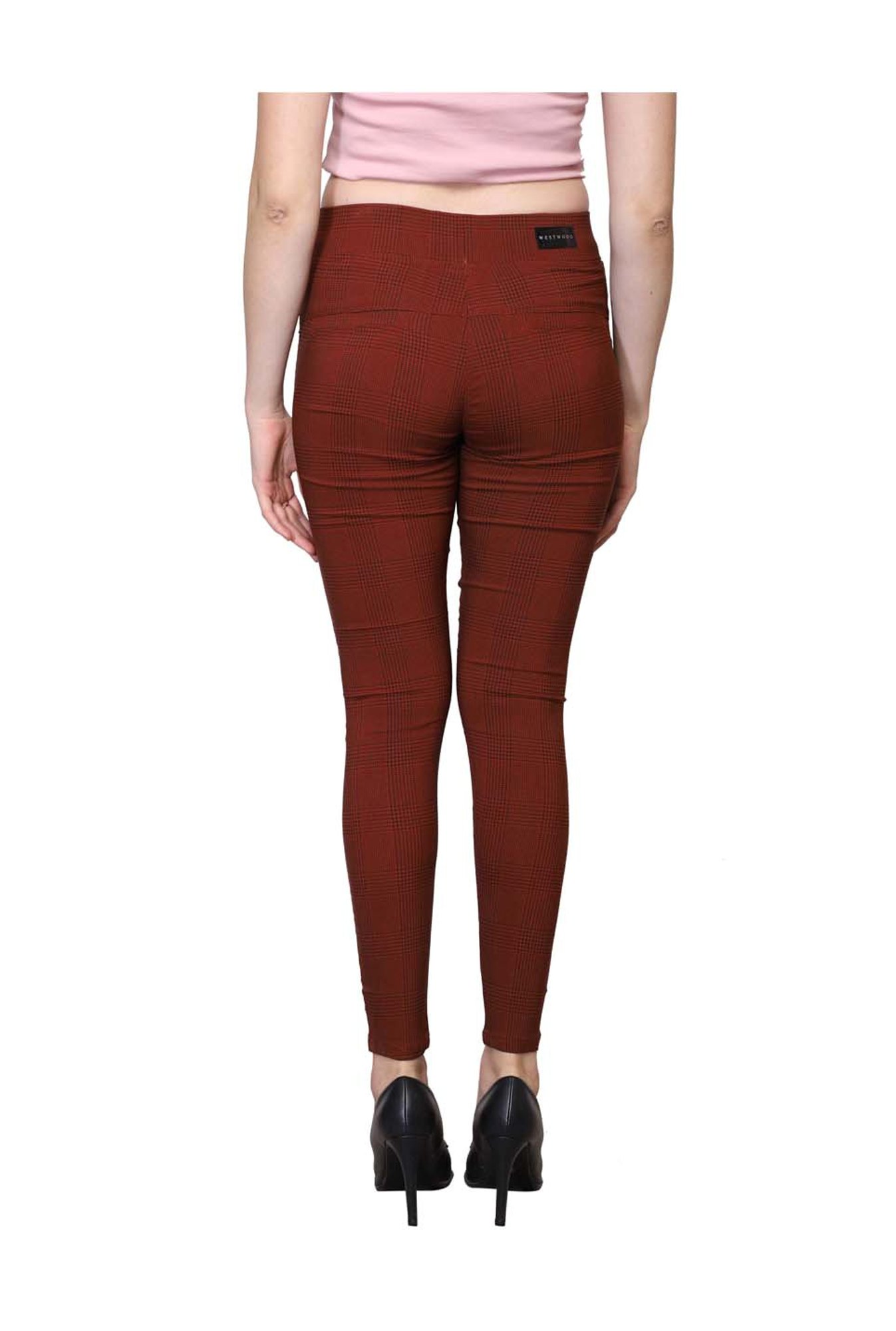 Westwood Maroon Skinny Fit Chequered Jeggings
