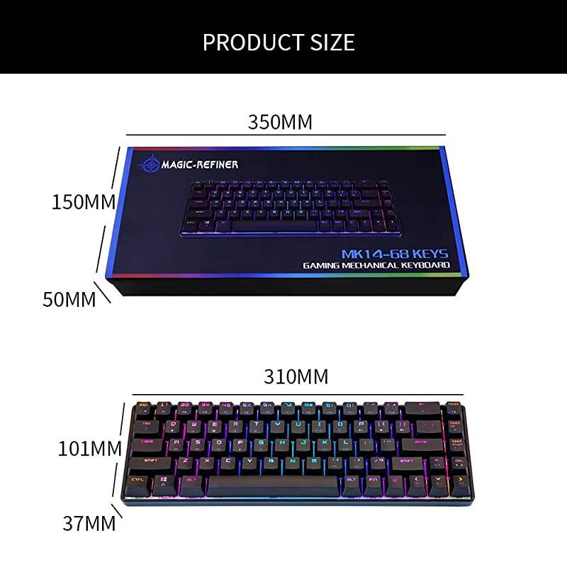 RGB Gaming Office Magic Refiner MK14 Mechanical Keyboard USB 68 Keys Backlit Antighosting Keyboard for PC LaptopBlue Red Brown Switch Blue Switch