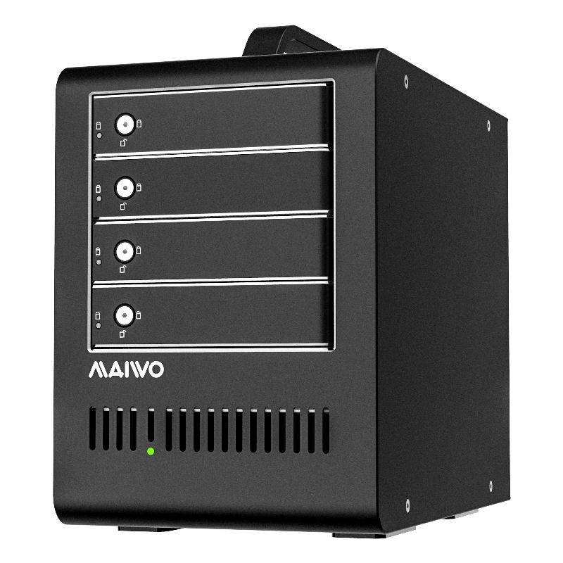 MAIWO K4FU3SR Disk Array Box All-Aluminum 4 Bays External 2.5/3.5 Inch Serial Mechanical Solid State Hard Drive Storage Data Cabinet Hard Drive Box Black 0Tb Without Hard Drive