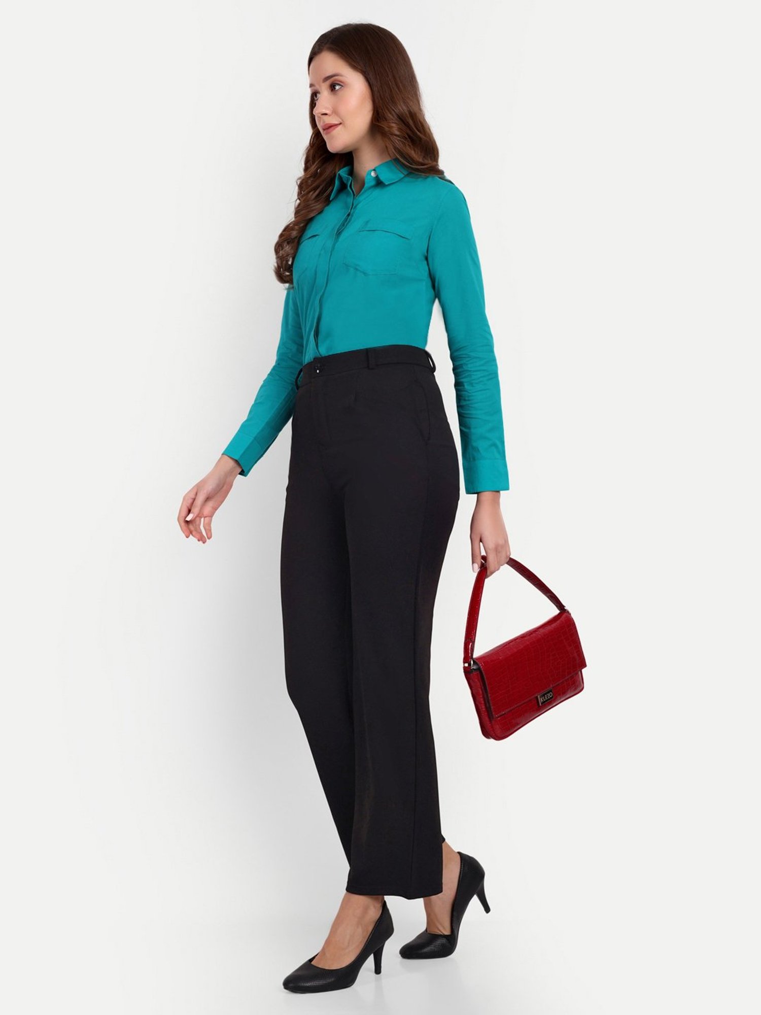 Broadstar Black Straight Fit High Rise Trousers