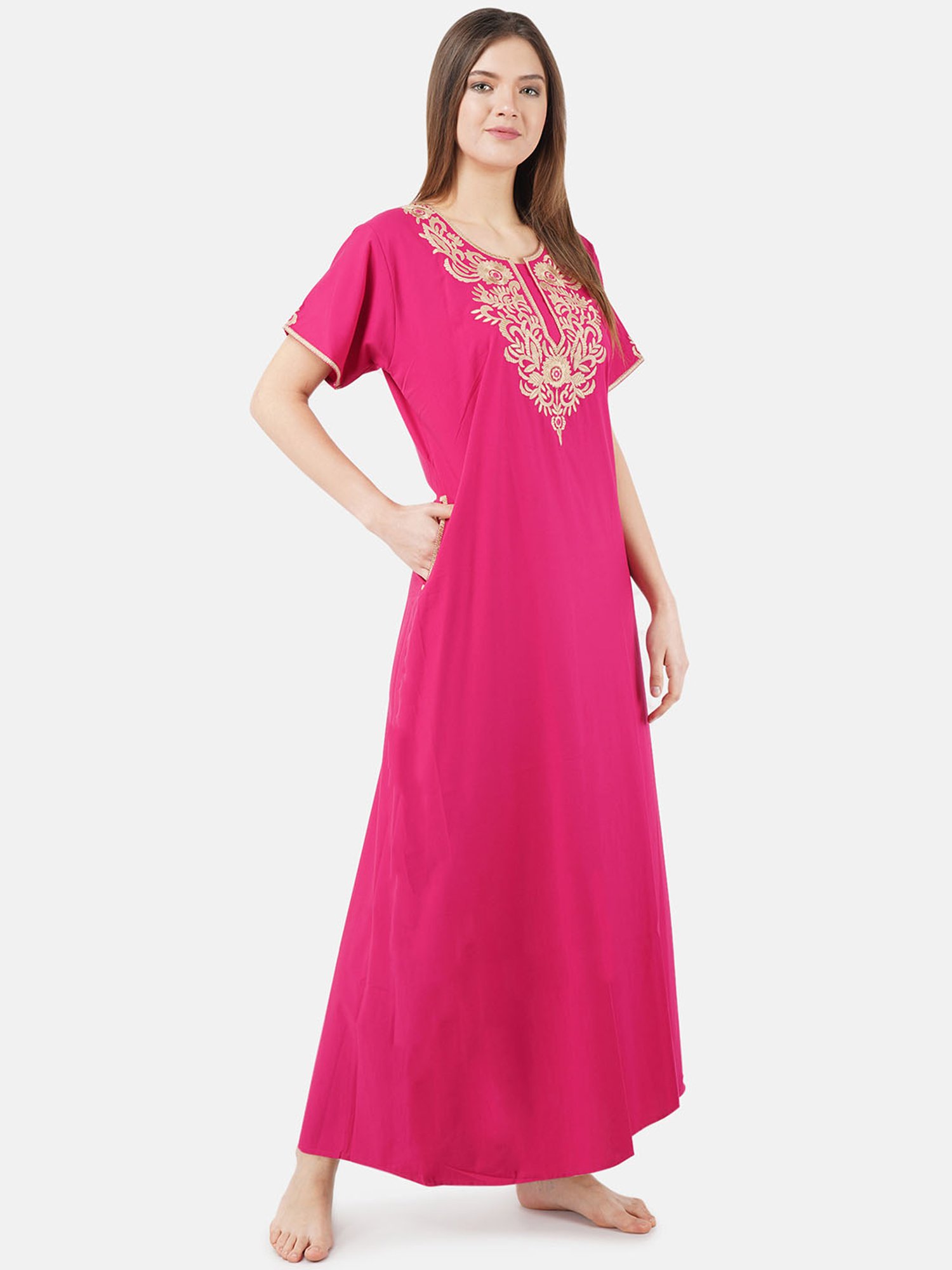 KOI SLEEPWEAR Dark Pink Embroidered Nighty