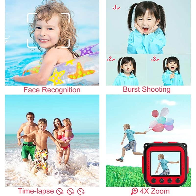 Children Kids Camera Waterproof Digital Video HD Action Camera 1080P Sports Camera Camcorder DV for Boys Birthday Learn Camera Toy 1.77'' LCD Screen(Red)