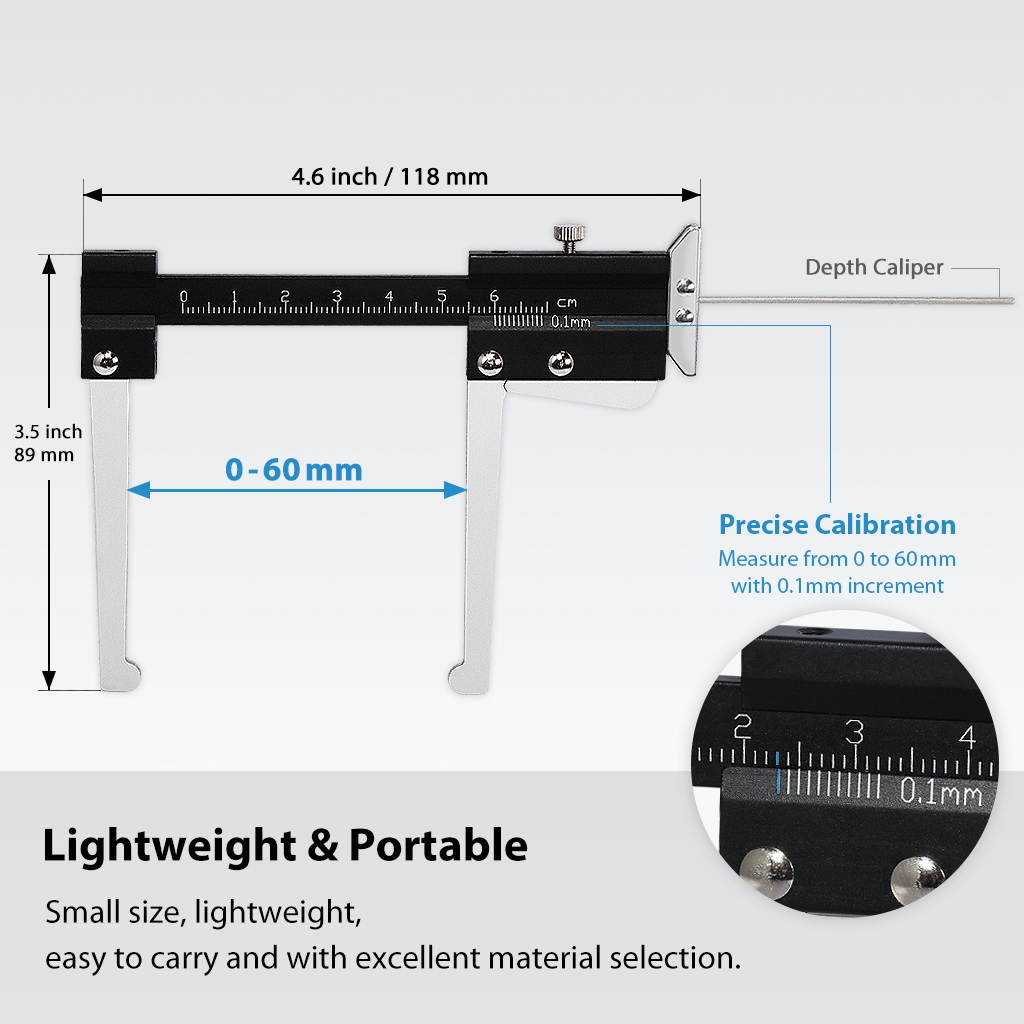 FIRSTINFO Manual Auto Brake Disc Depth Gauge Ruller and Tire Tread Depth Gauge 0-60mm Metric Measuring Caliper