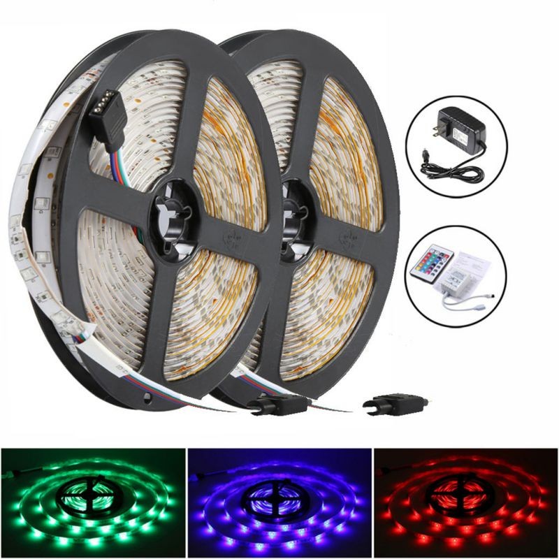 10M 300Leds 3528 Smd 2X 5M Rgb Led Light Strip + 24 Key Ir Remote Controller Non-Waterproof Dc12V 60Leds/M Flexible Lighting Ribbon Tape Us Plug