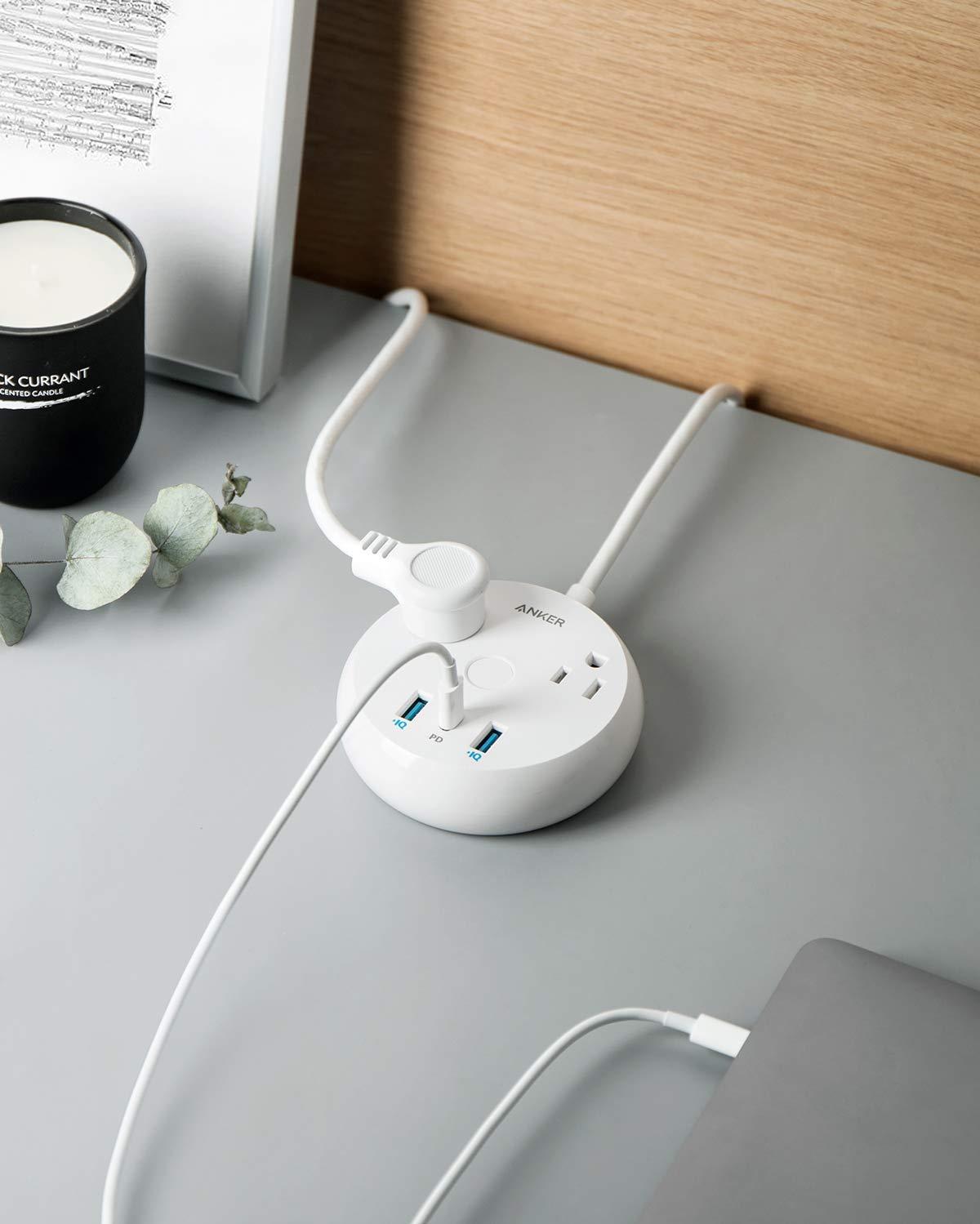 USB-C Power Strip with Power Delivery, Anker PowerStrip Pad, 2 Outlets and 3 USB Ports (2 USB-A, 1 USB-C) with Switch Control and 5-Foot Power Cord, Compact Size for Travel, Office, or Home