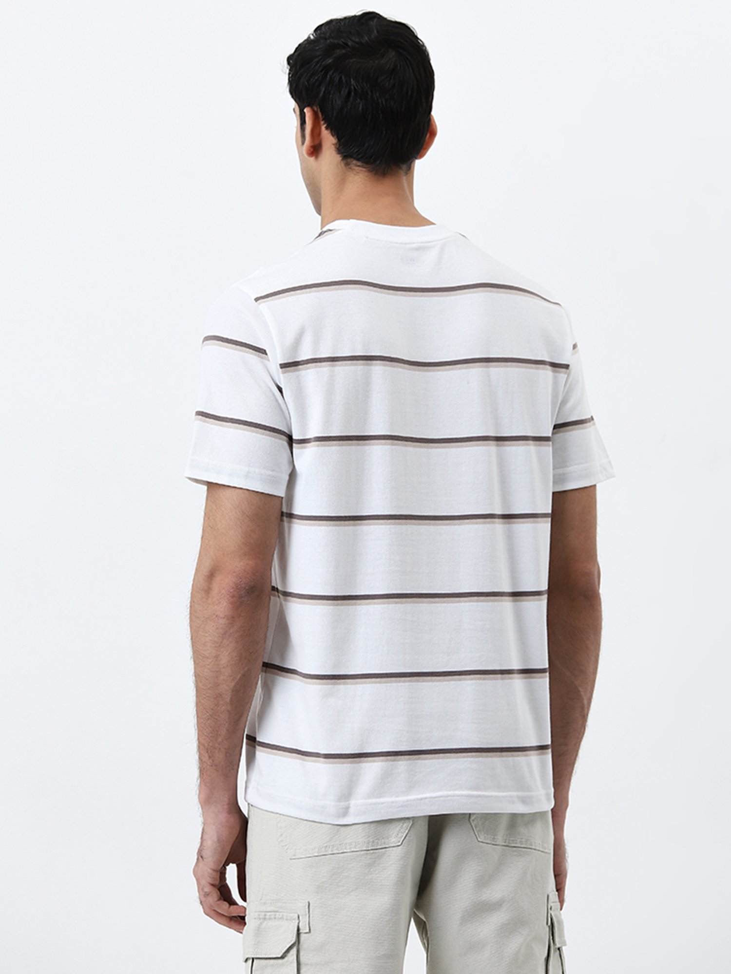WES Lounge by Westside White Striped Slim-Fit T-Shirt