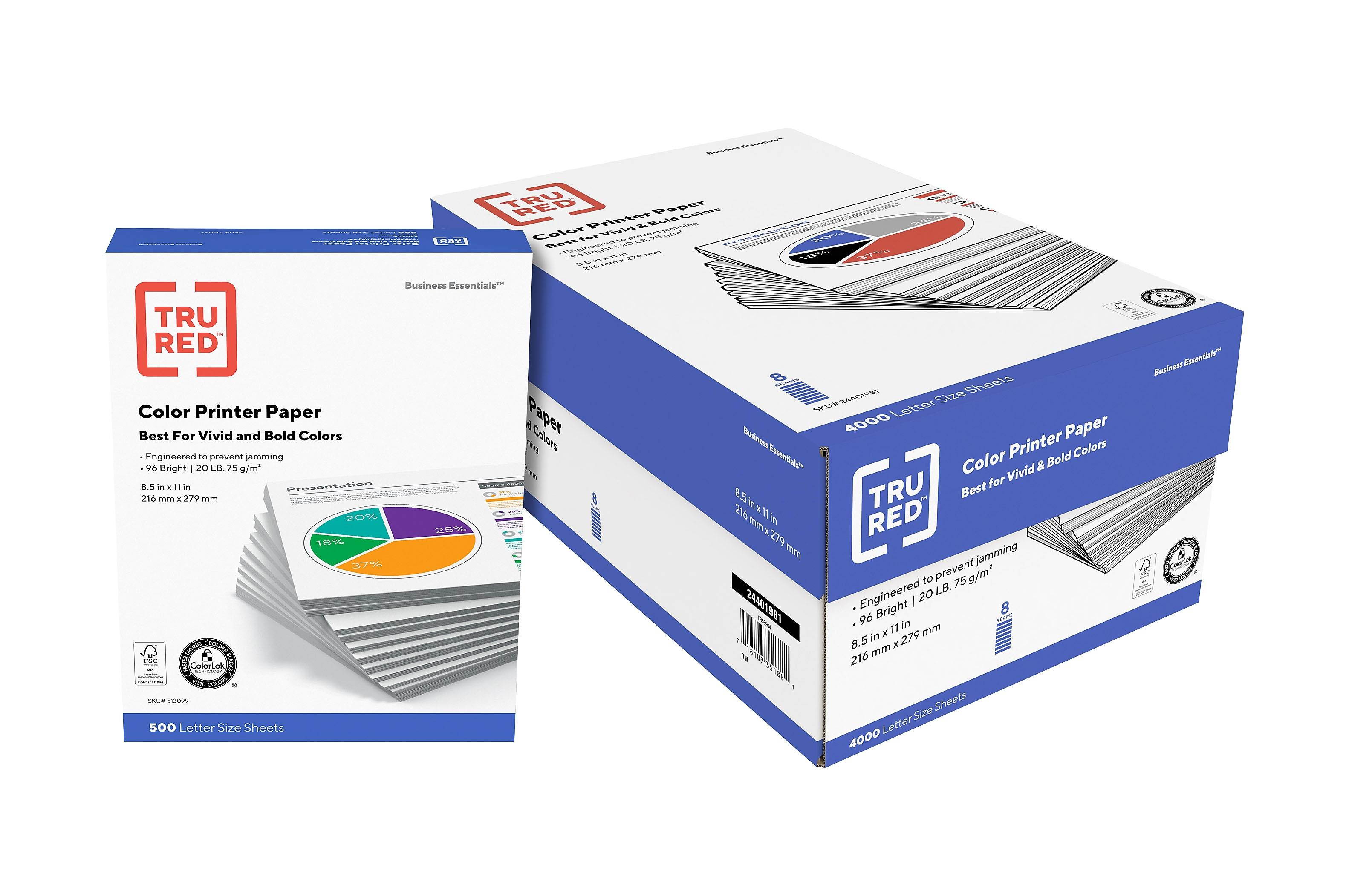 TRU RED 8.5x11 Color Printer Paper 20 lbs. 96 Brightness TR56964