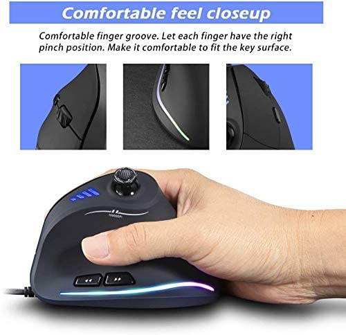Ergonomic Vertical Mouse, RGB Wired Gaming Mouse with Joystick, 11 Programmable Buttons, 5 Adjustable DPI(1500-2500-4000-7000-10000) for PC, Desktop, Laptop