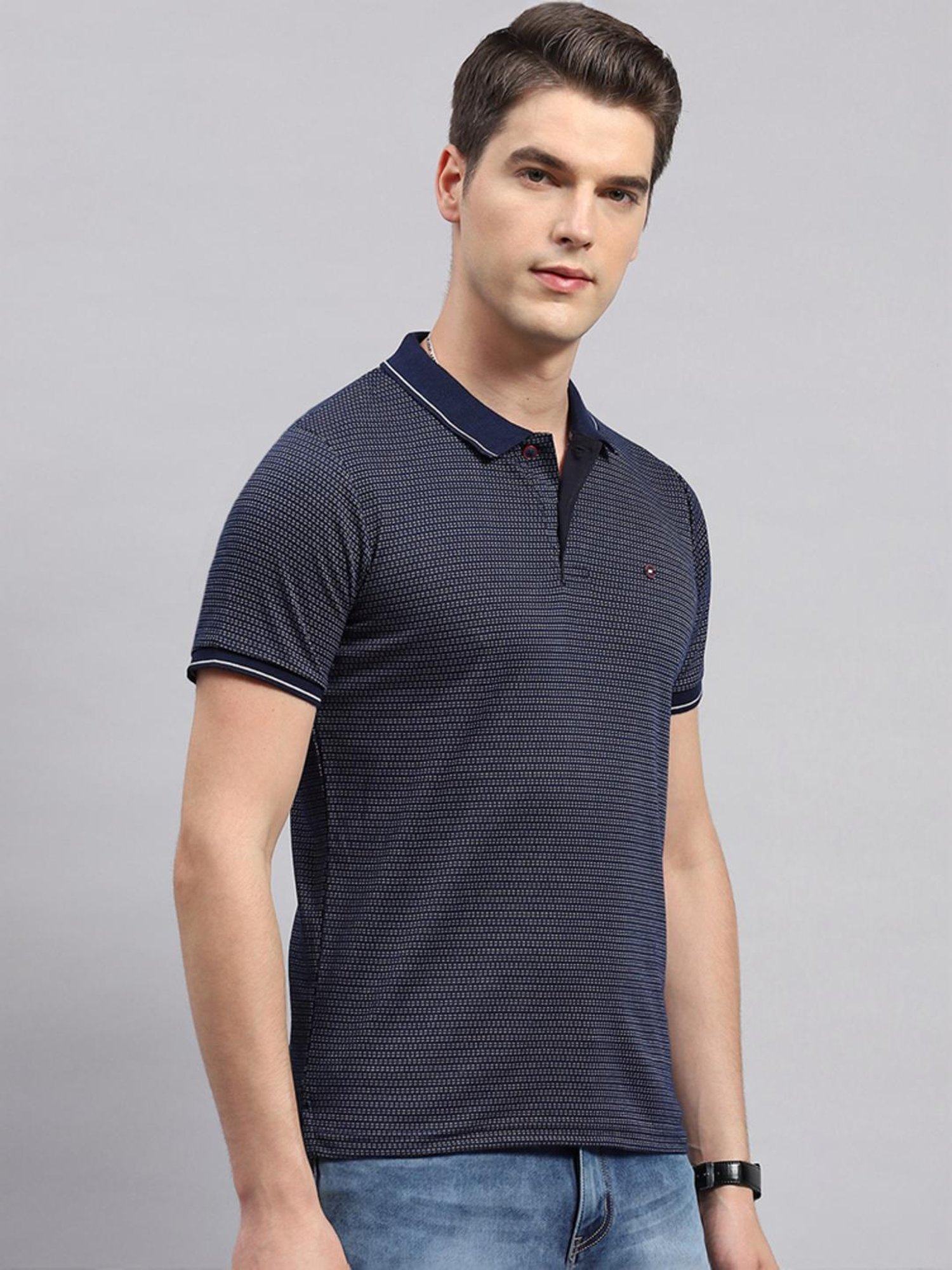 Monte Carlo Navy Regular Fit Printed Polo T-Shirt