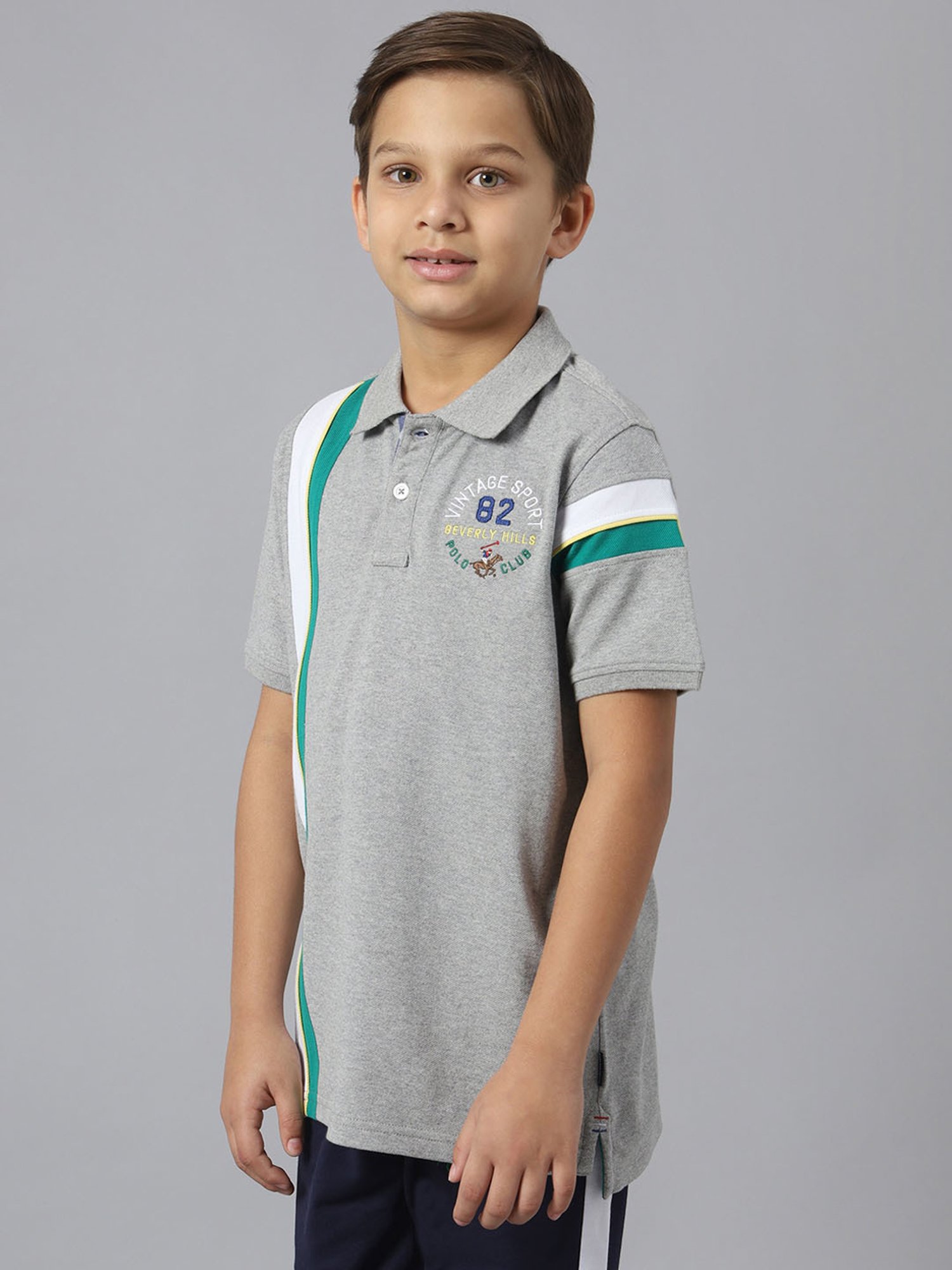 Beverly Hills Polo Club Kids Grey Printed Polo T-Shirt