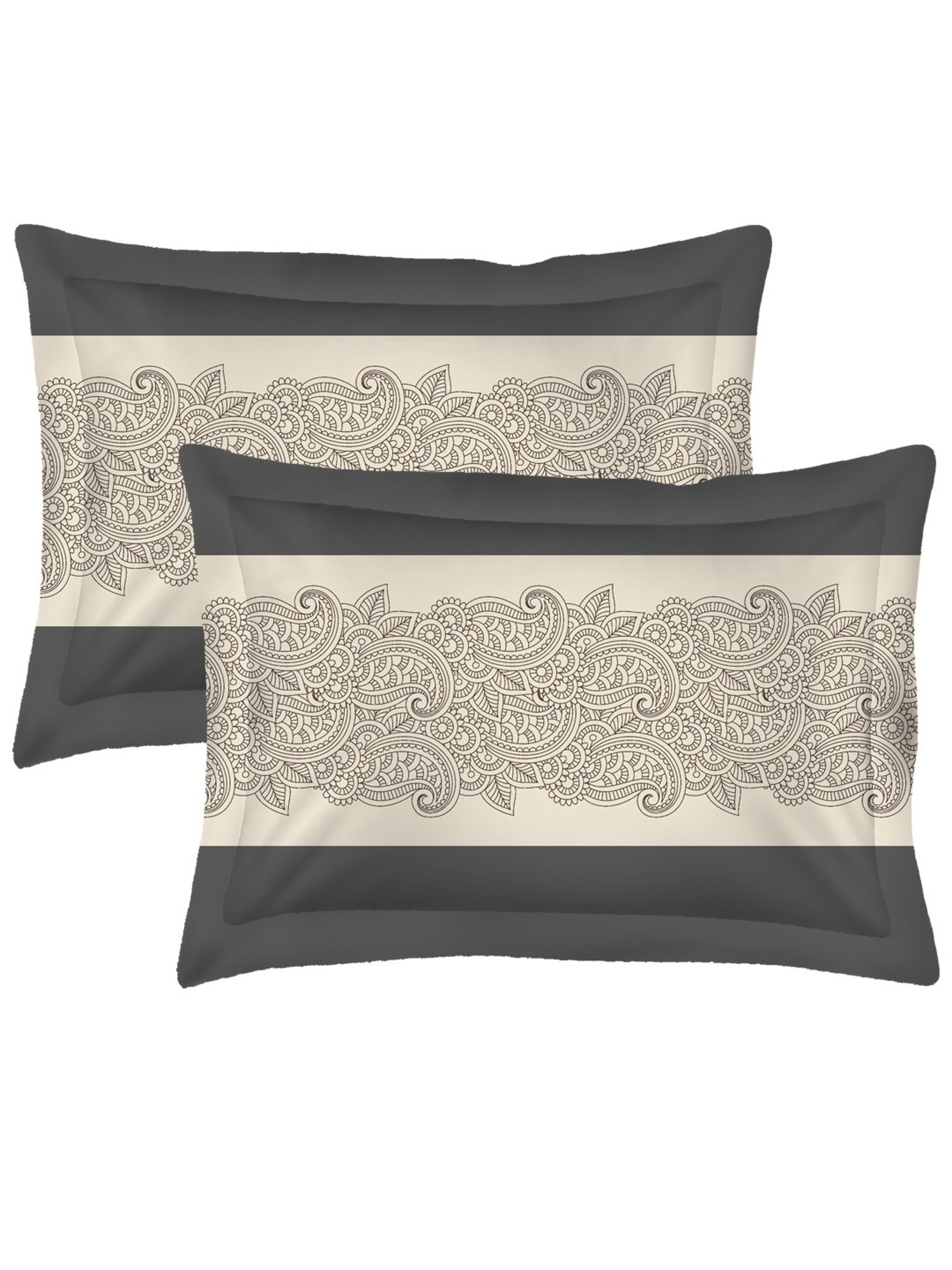 Layers Uphaar Floral Grey 140 TC Cotton Queen Bed Sheet with 2 Pillow Covers