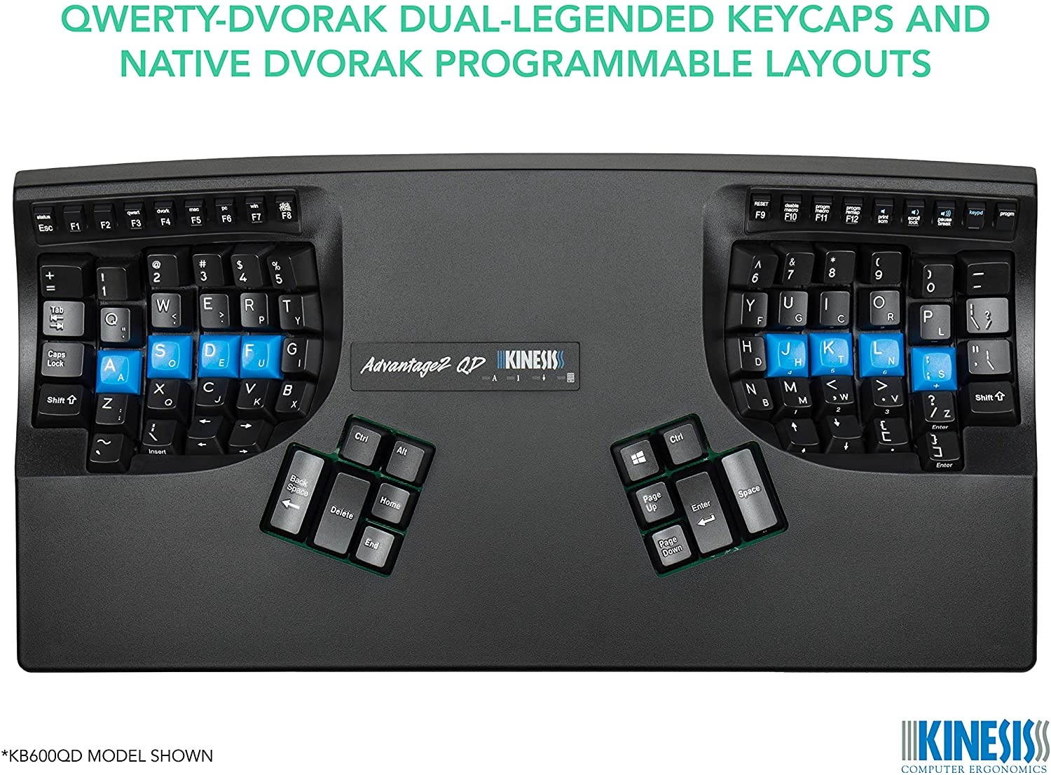 Kinesis Advantage2 QD Ergonomic Keyboard for Dvorak Typists (KB600QD)