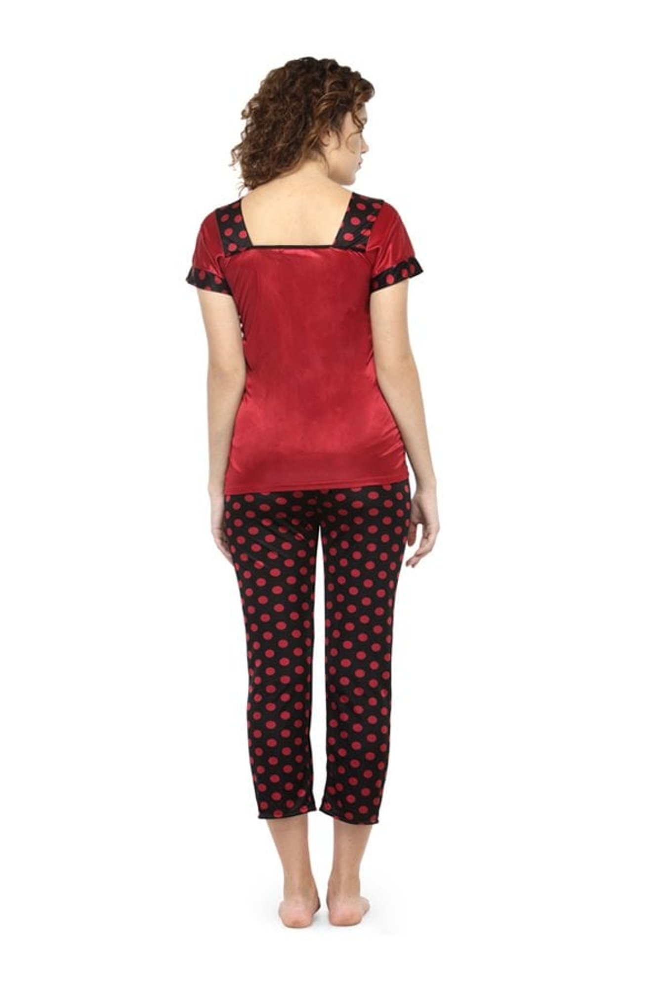 N-Gal Maroon & Black Polka Dot Top With Capris