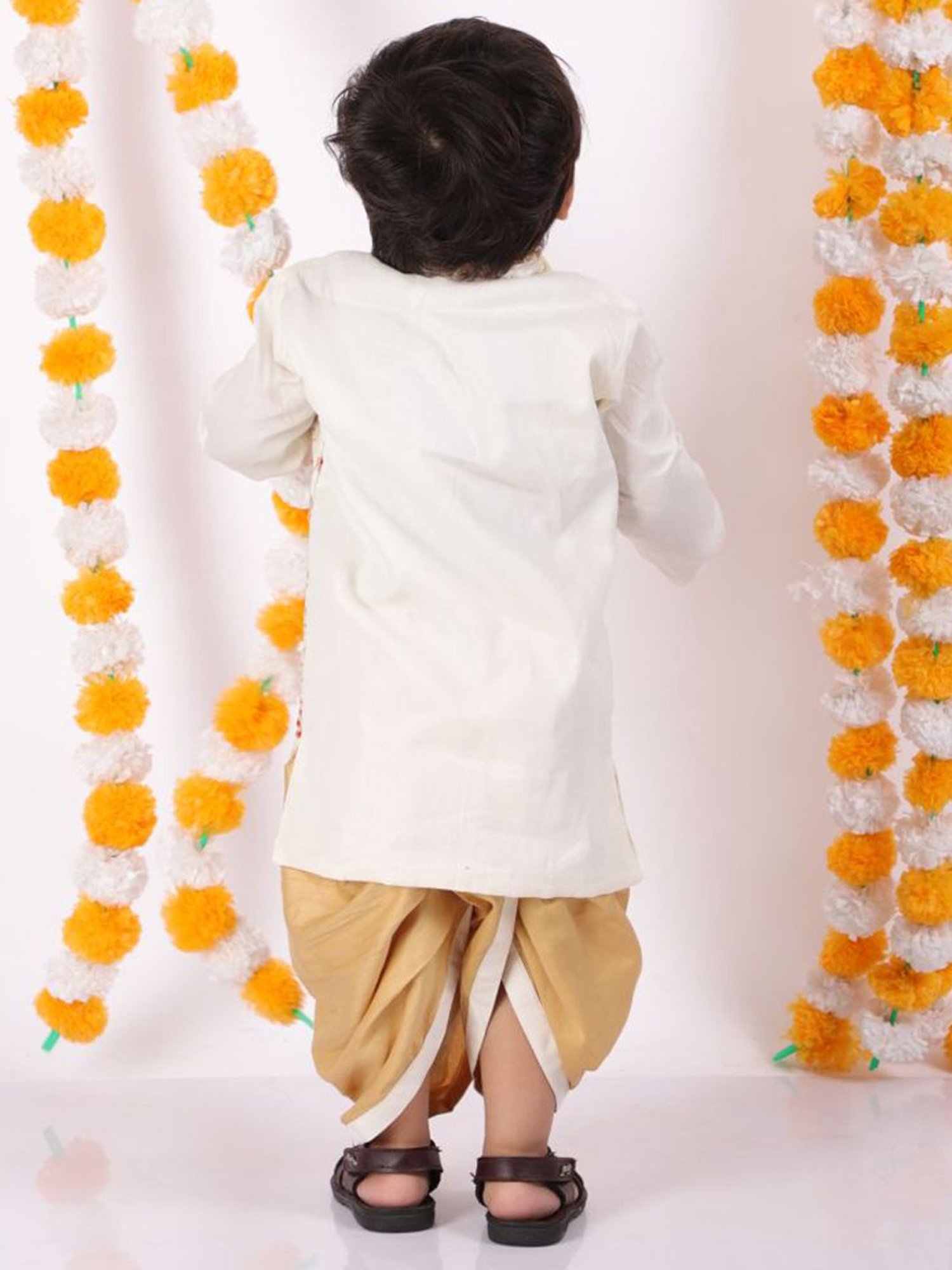 Little Bansi Kids Beige Embroidered Sherwani Set