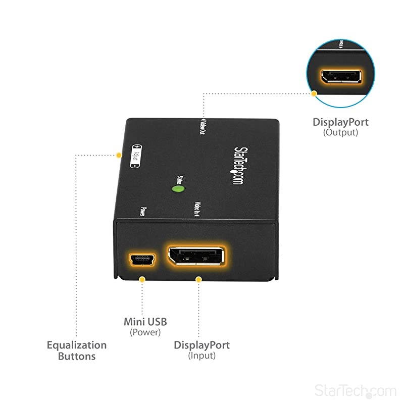 com DisplayPort Signal Booster - DisplayPort to DisplayPort Video Signal Amplifier - 4K 60Hz DisplayPort Extender (DPBOOST)