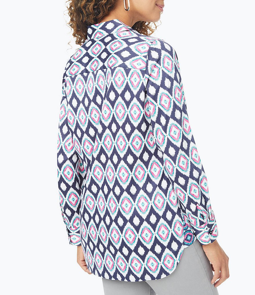 Foxcroft Germaine Evening Ikat Long Sleeve Non-Iron Sateen Collared Shirt