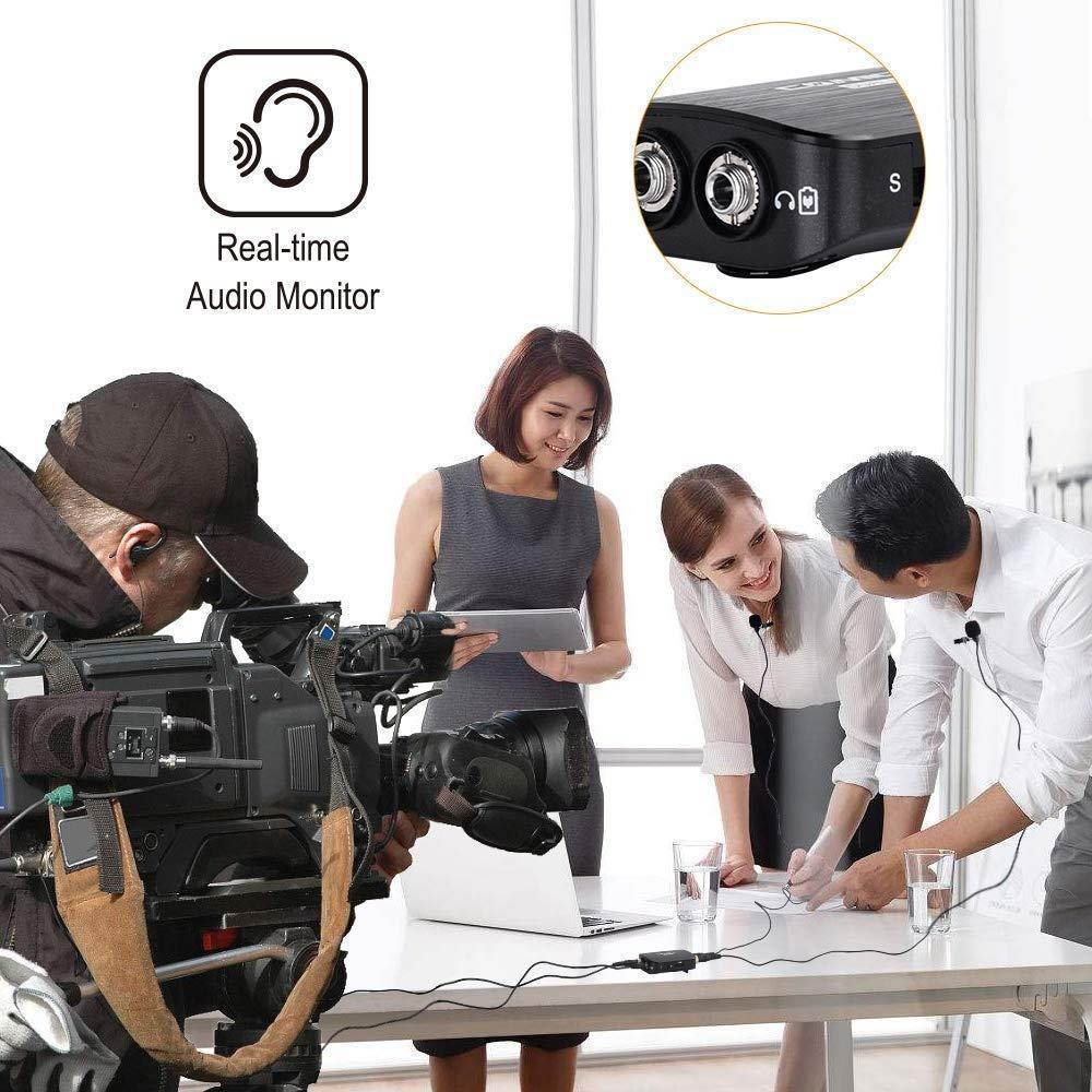 Comica CVM-D03 Dual Lavalier Lapel Microphone with Mono/Stereo Sound, Volume adjustment, Real-time monitoring, Portable Clip-on mic for Video Recording, Interview,Cameras Camcorders& Smartphone