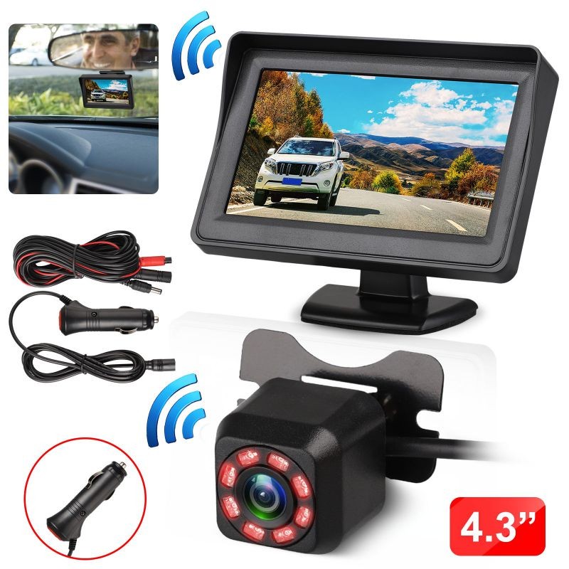 Wireless Car Backup Camera Rear View Parking Kit W/ 4.3" Monitor Night Vision