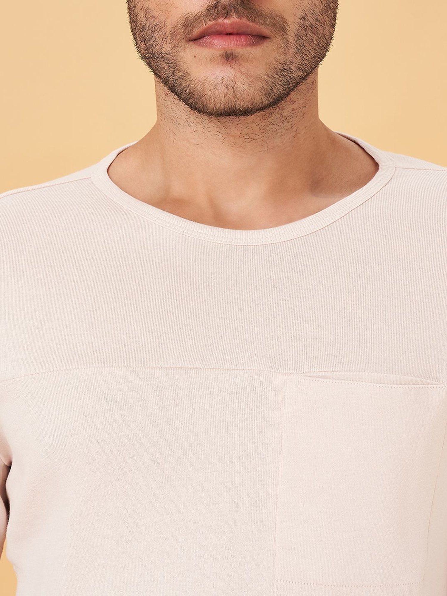 7 Alt by Pantaloons Beige Cotton Slim Fit T-Shirt