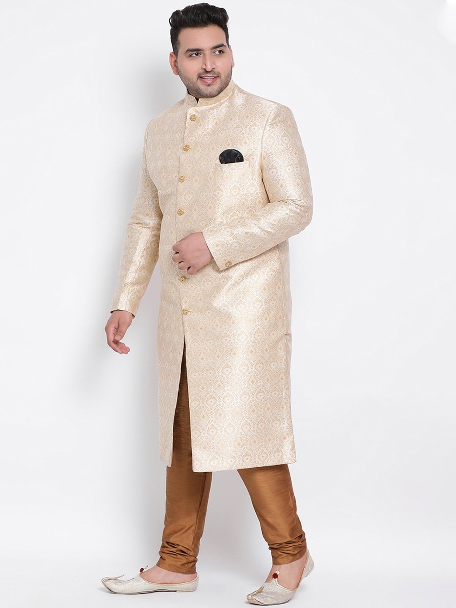 Benstoke Black & Maroon Regular Fit Sherwani Set