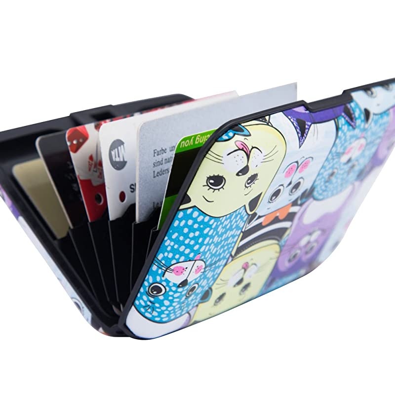 Mini RFID Aluminum Wallet Credit Cards Holder Business Card Case Metal ID Case for Men Women Color cat