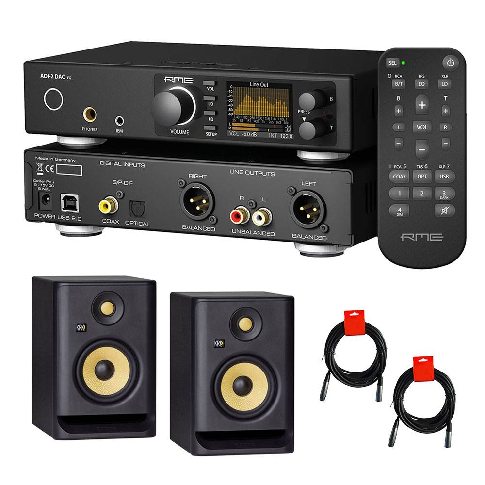 RME ADI-2 DAC FS Ultra-Fidelity PCM/DSD DA Converter with KRK ROKIT 5 G4 5" Studio Monitor (Pair) & 2x XLR Cable Bundle