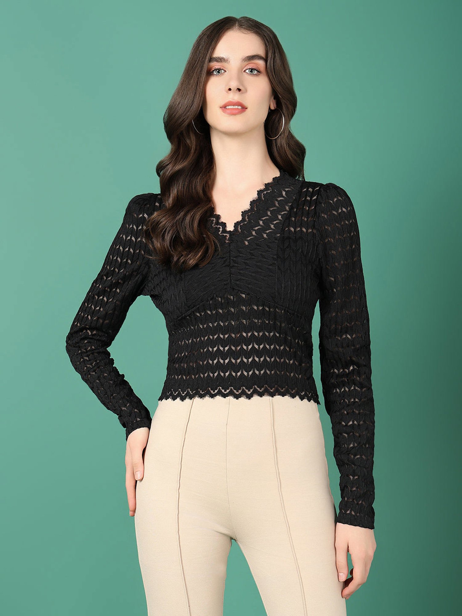 SHOWOFF Black Self Design Top