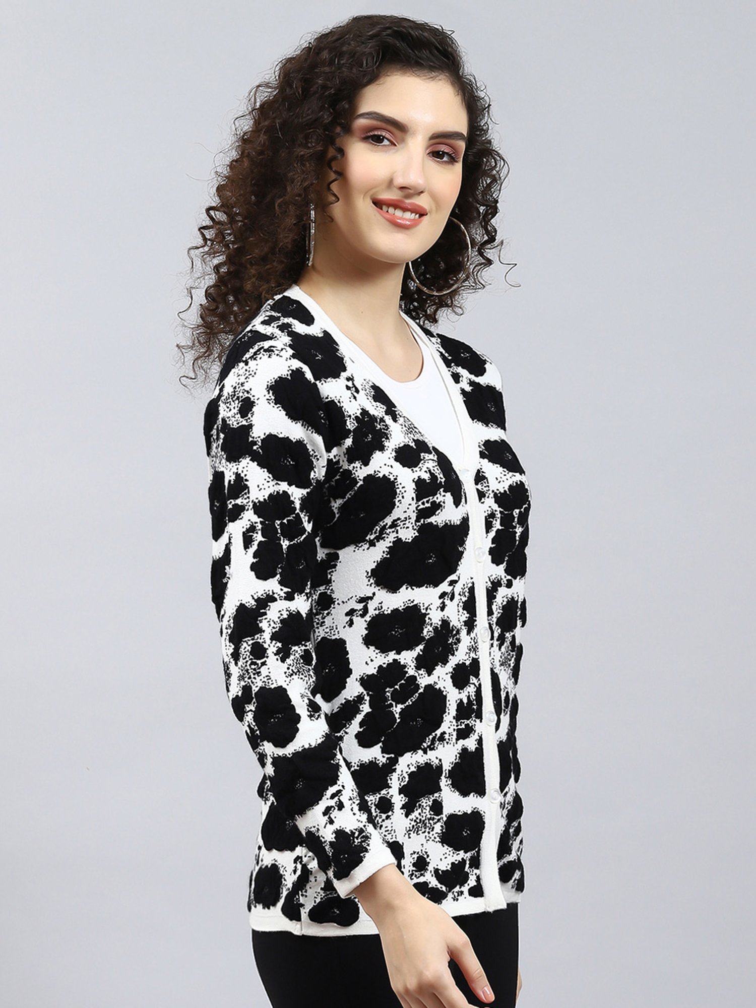 Monte Carlo White & Black Printed Cardigan