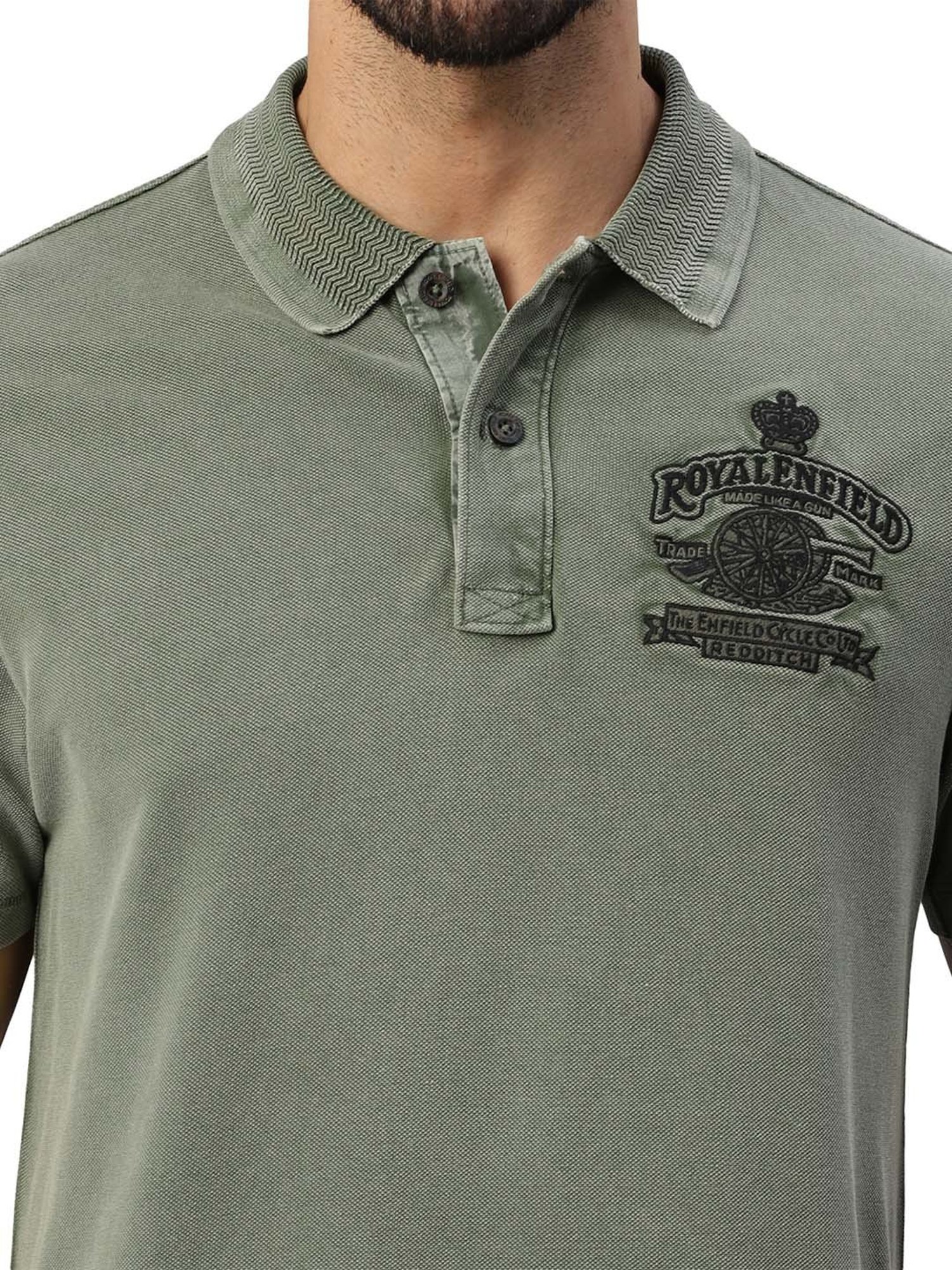 Royal Enfield Vintage Voyage Military Green Regular Fit Printed Polo T-Shirt
