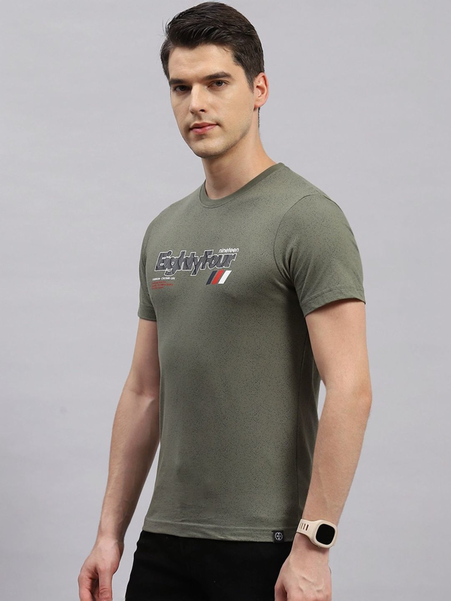 Monte Carlo Olive Regular Fit Printed T-Shirt