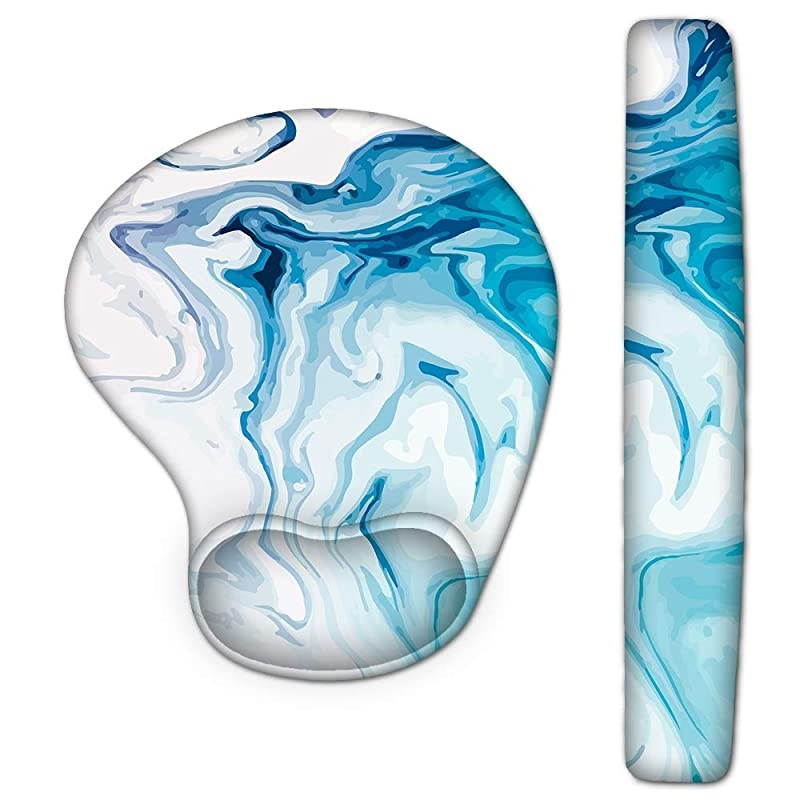 Keyboard Wrist Rest Pad and Mouse Wrist Rest Support Mouse Pad Ergonomic Support NonSlip Backing Memory Form Durable Comfortable for Easy Typing Pain Relief Blue Marble