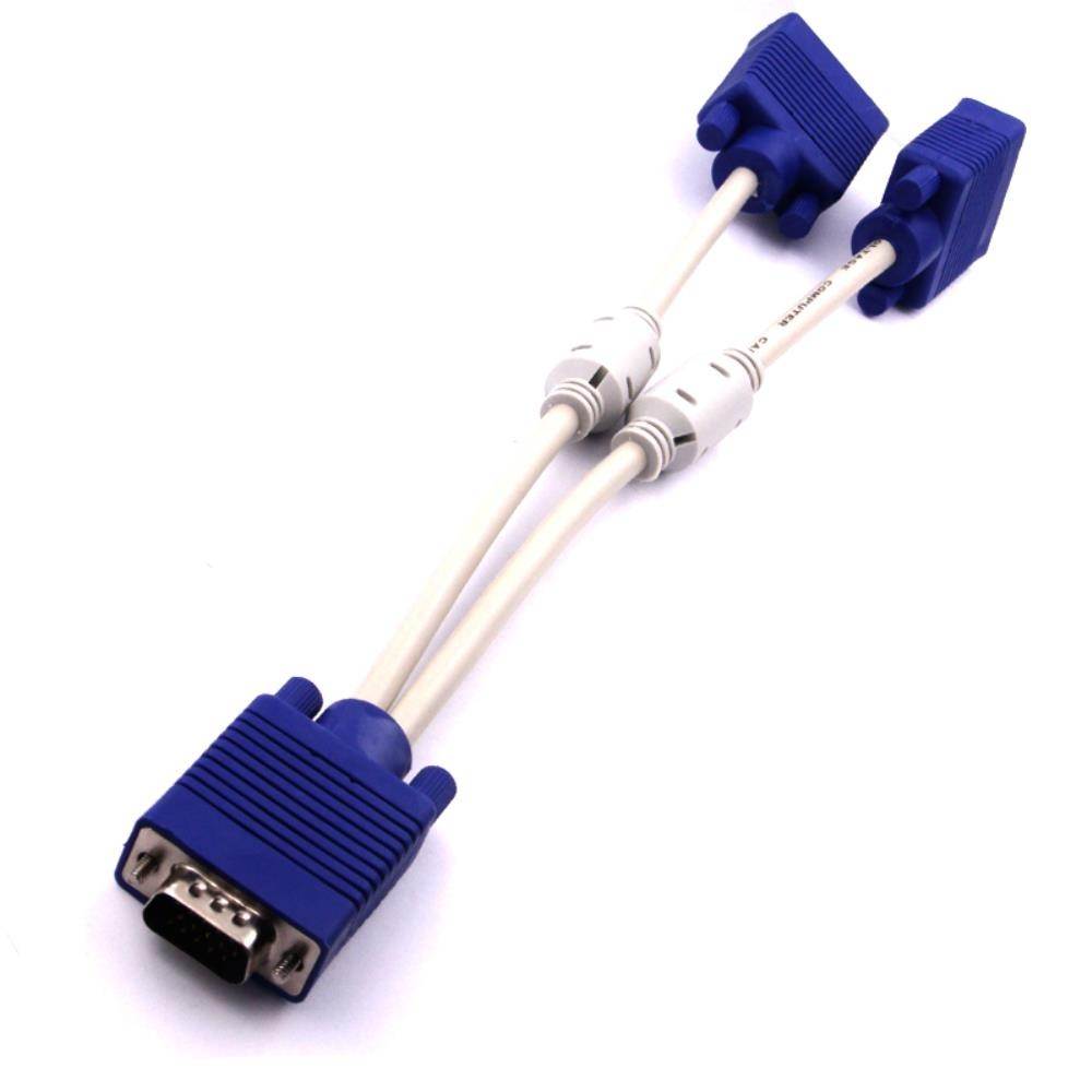 Hot 1pc computer to dual 2 monitor vga splitter cable video Y splitter 15 pin two ports vga male to female for PC laptop