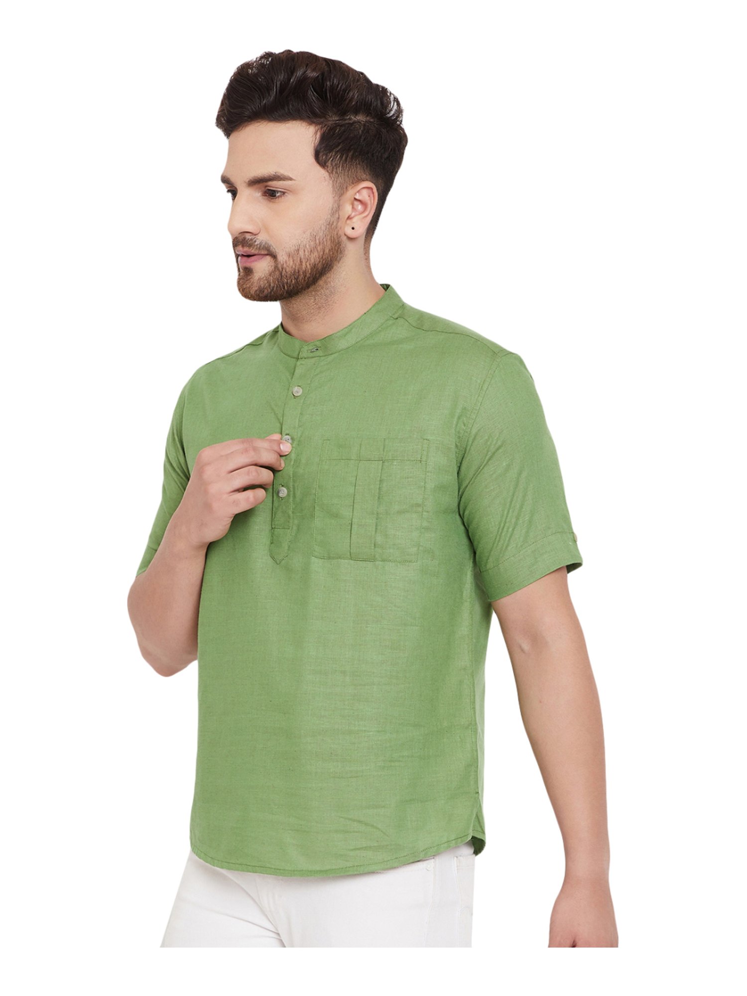 Even Green Cotton Regular Fit Short Kurta