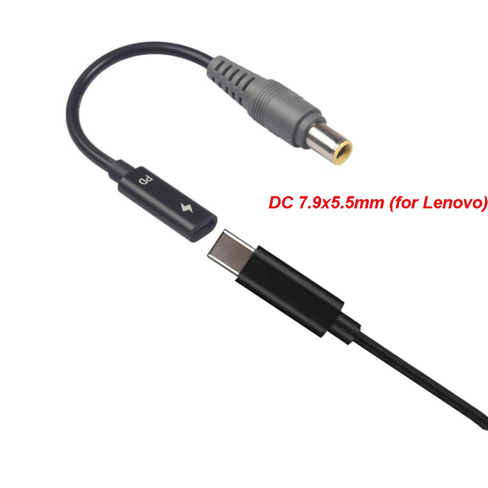 Laptop DC Power Supply Adapter Cable Cord USB 3.1 Type C PD Female to 7.9x5.5mm  Male Plug Converter for Lenovo 65W or below laptops