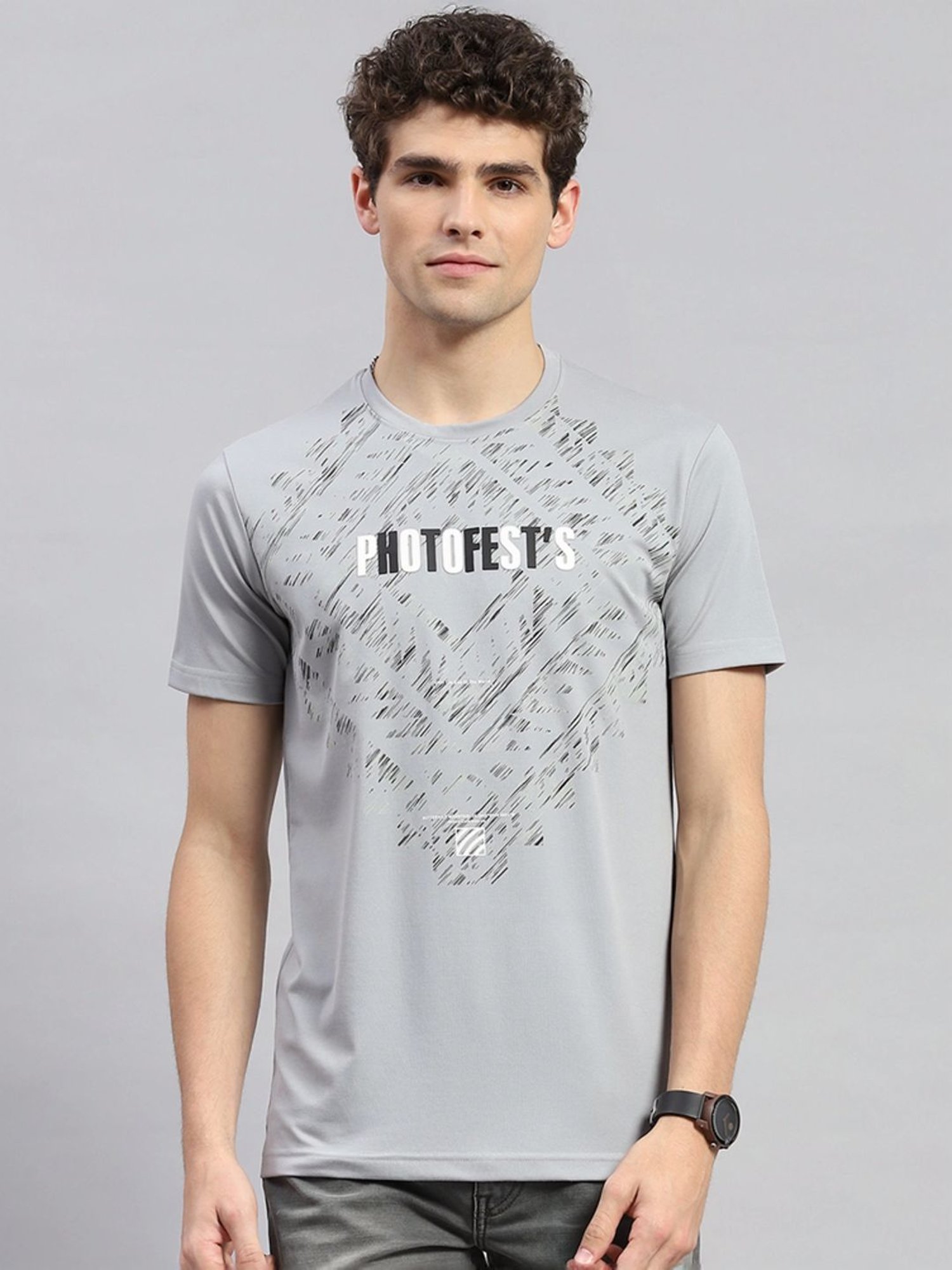 Monte Carlo Grey Regular Fit Printed T-Shirt