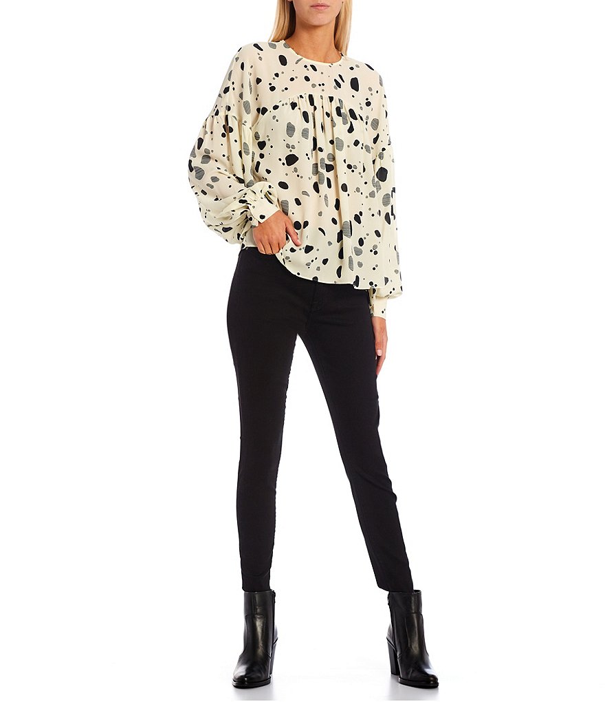 Ted Baker London Dannica Printed Long Sleeve Crew Neck Gathered Yoke Top