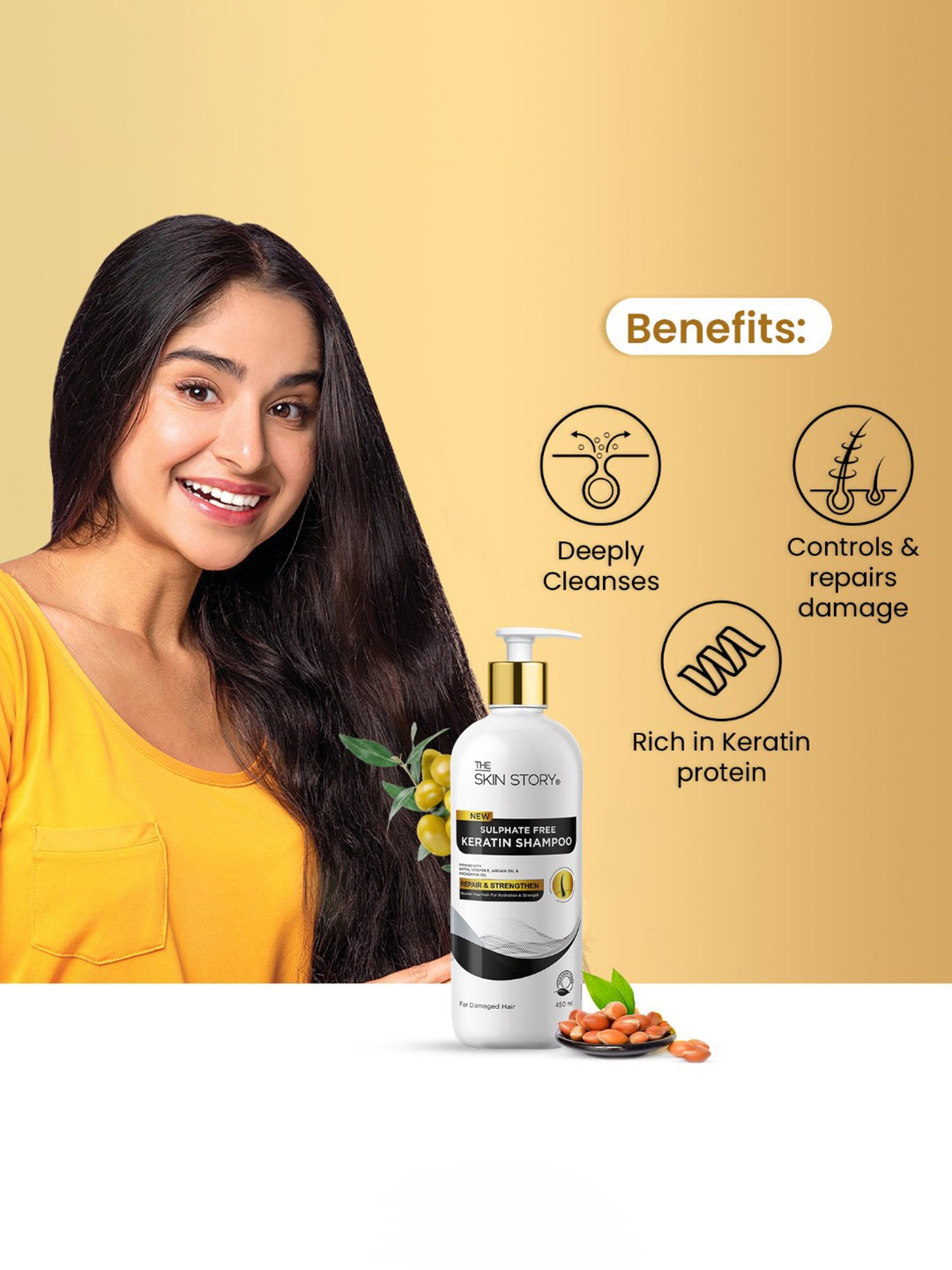 The Skin Story Argan Oil & Vitamin E Sulphate Free Keratin Shampoo - 450 ml