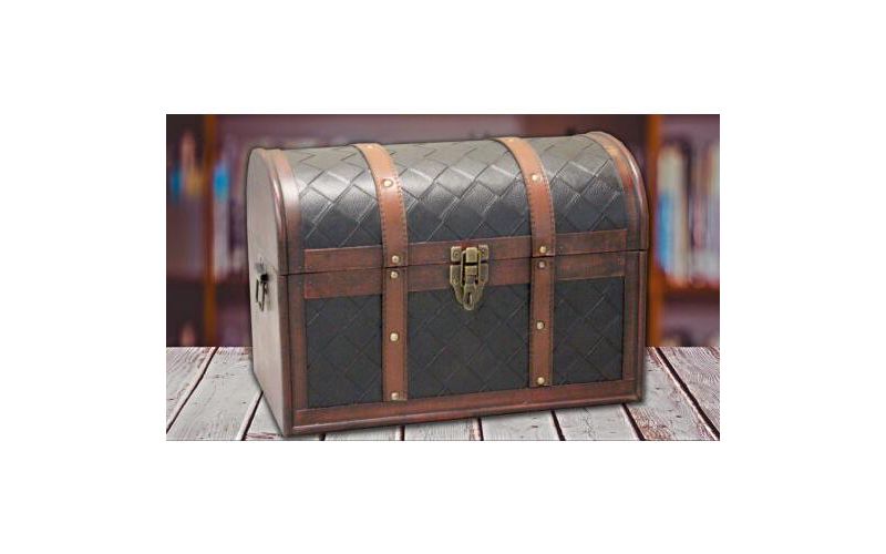 Vintiquewise Wooden Leather Treasure Chest