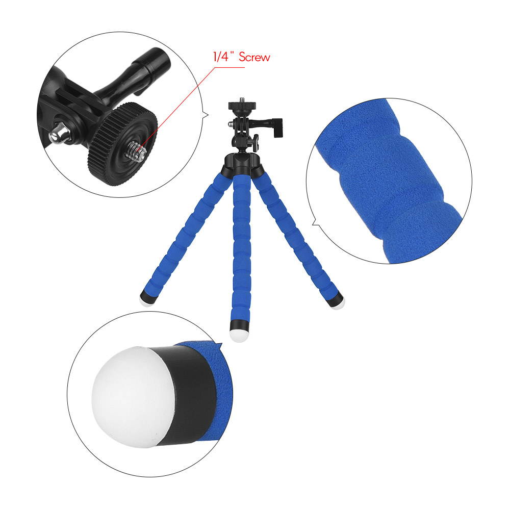 Flexible Sponge Octopus Tripod Stand Holder with Smartphone Clip 1/4 Inch Screw 360 Degree Rotation for iPhone Huawei Samsung GoPro Camera Video Camera