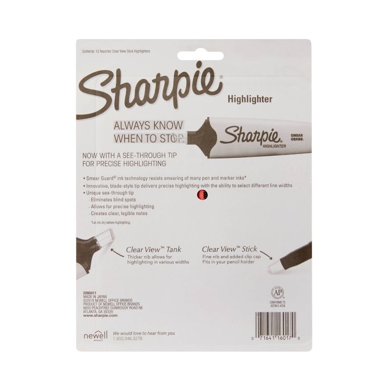 Sharpie 12pk Highlighters Clearview Chisel Tip Multicolor