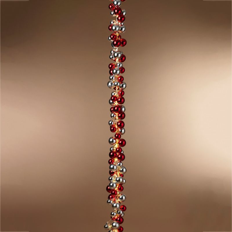 Gerson International 58.5-Inch Long Electric Red and Silver Lighted Orament Strung Garland