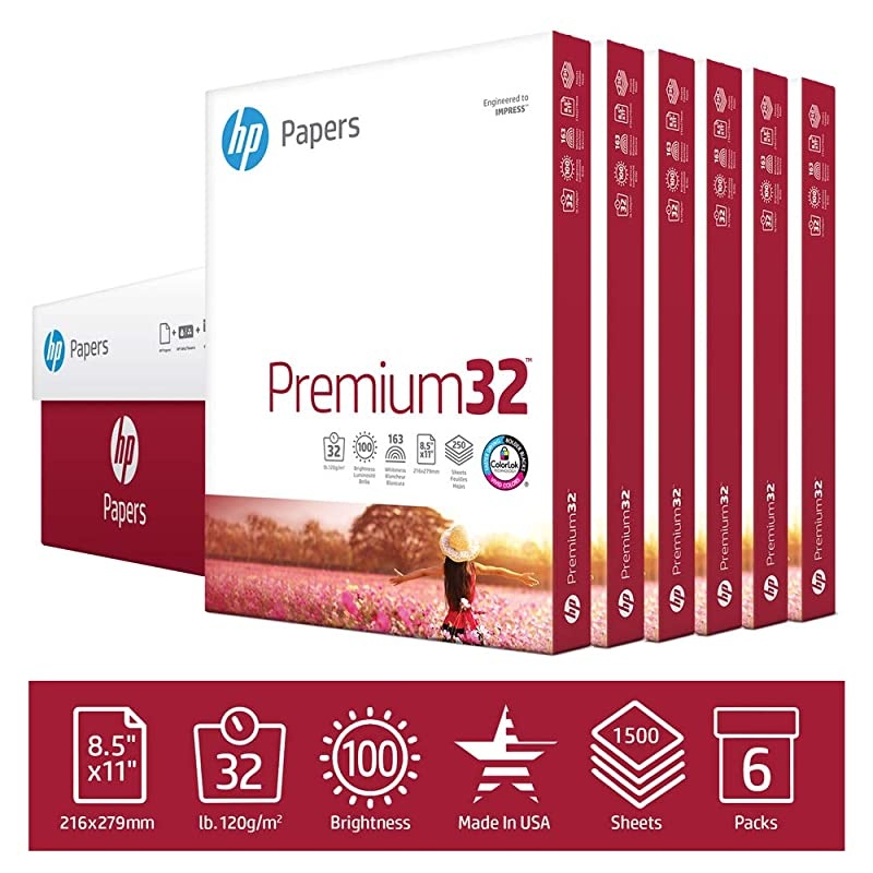 s Printer Paper, Premium32, 8.5x11, Letter, 32lb Paper, 100 Bright - 6 Packs / 1,500 Sheets - Presentation Paper (113500C)