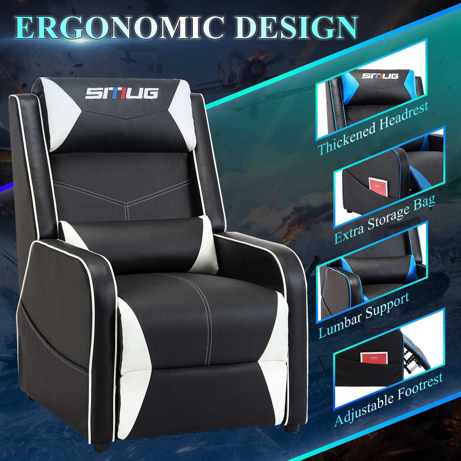 Gaming Recliner Chair Racing Style Single PU Leather Sofa Comfortable Living Room Recliners Ergonomic Adjustable Home Theater Seating - Red