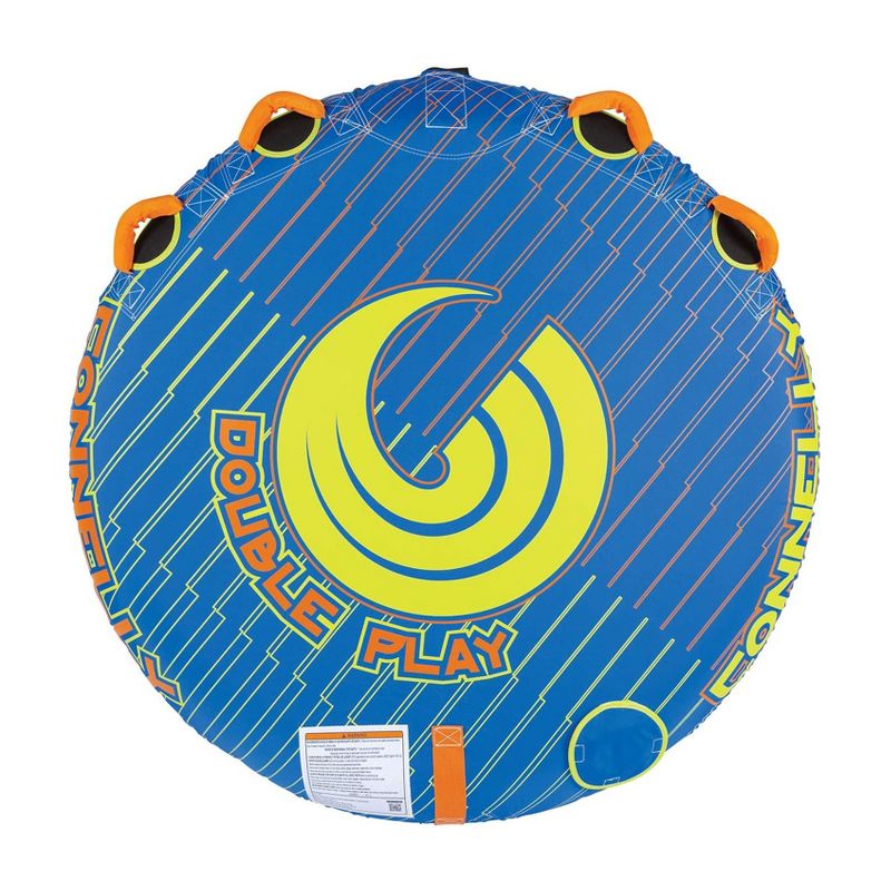 Connelly Double Play 60 Inch Diameter 2 Person Inflatable Platform Deck Boat Towable Lake Water Inner Tube, Blue and Orange