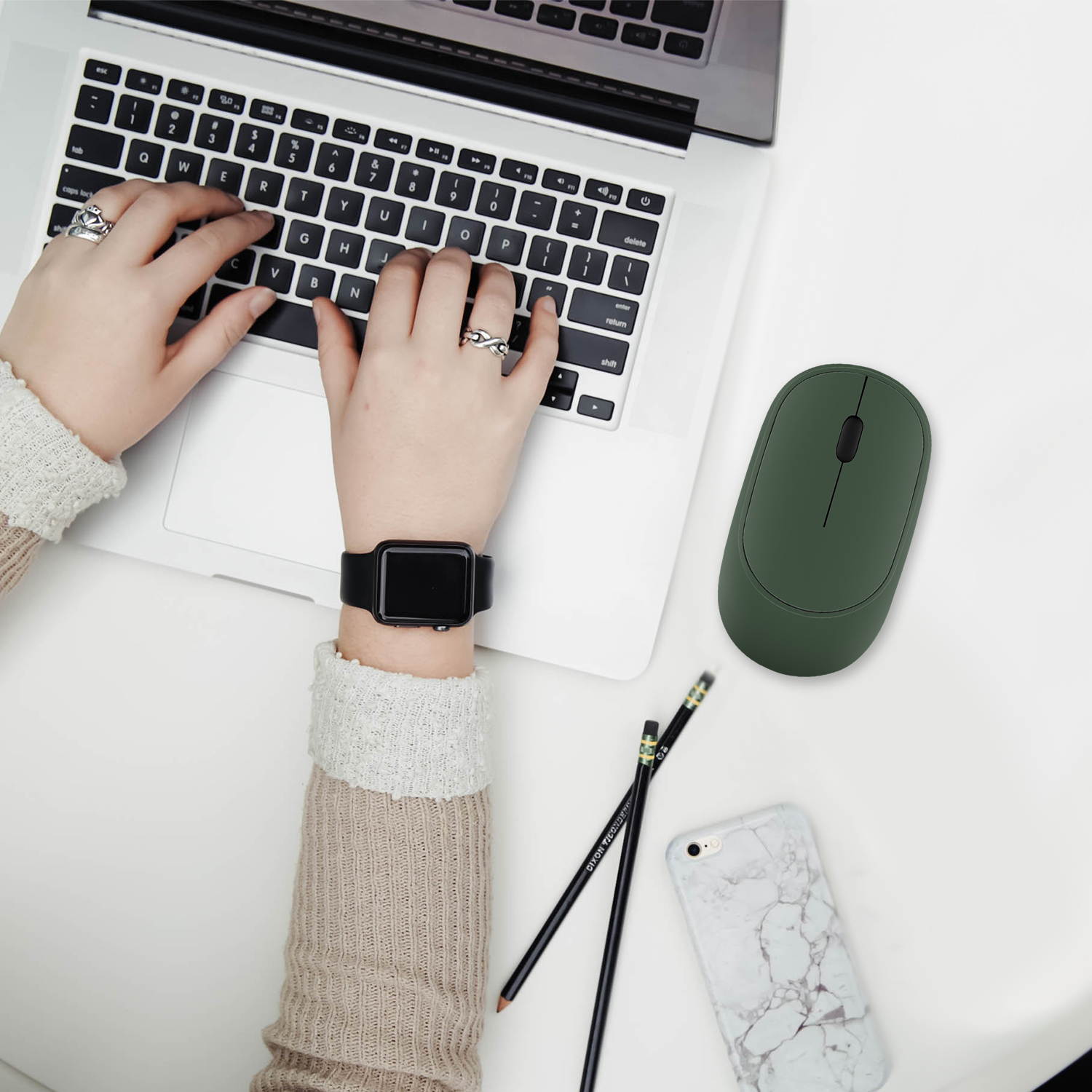 Anivia 2.4G Rechargeable Wireless Mouse with USB Receiver, Portable Ultra-Thin Noiseless Mouse for Notebook, PC, Laptop, Computer, MacBook - Dark Green