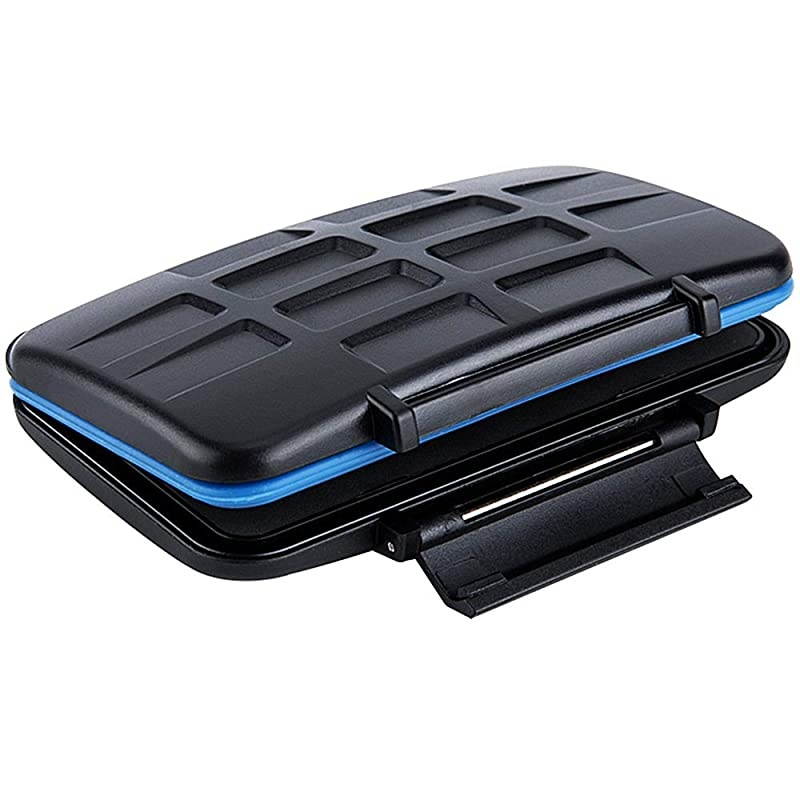 Slots WaterResistant Memory Card Case SD MSD Card Holder Storage Keeper for 4 CF + 8 SD SDHC SDXC + 16 TF MSD Micro SD Cards with Carabiner + Card Tray Removal Eject Pin Key Blue Seal Ring