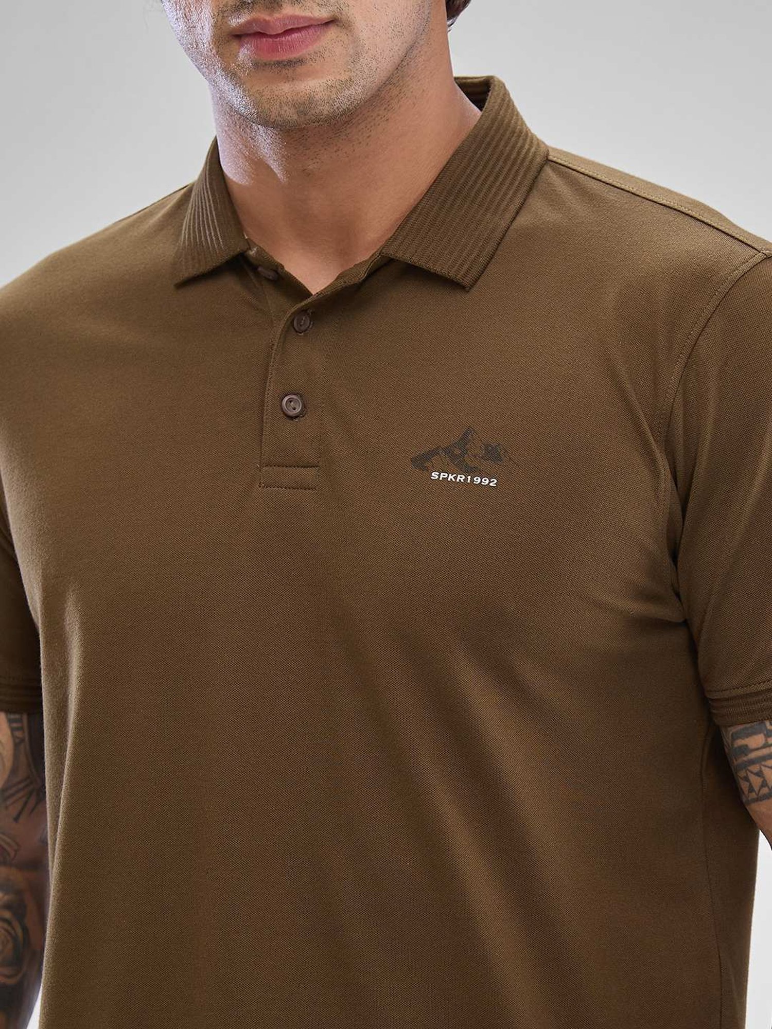 Spykar Green Slim Fit Polo T-Shirt