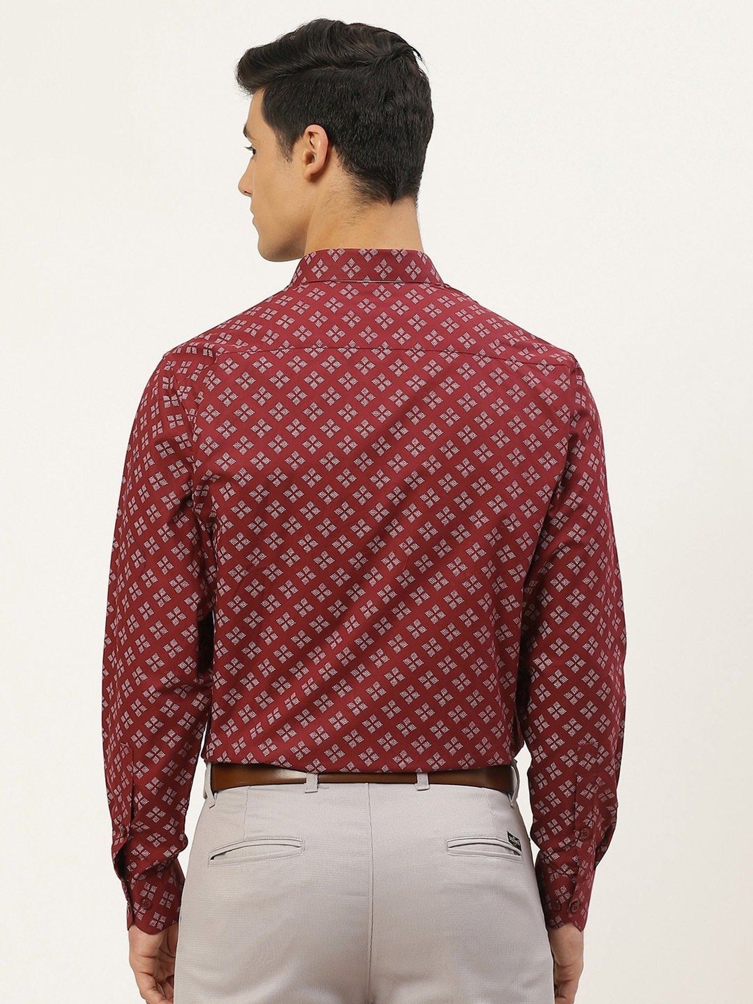 Sojanya Maroon Cotton Regular Fit Printed Shirt
