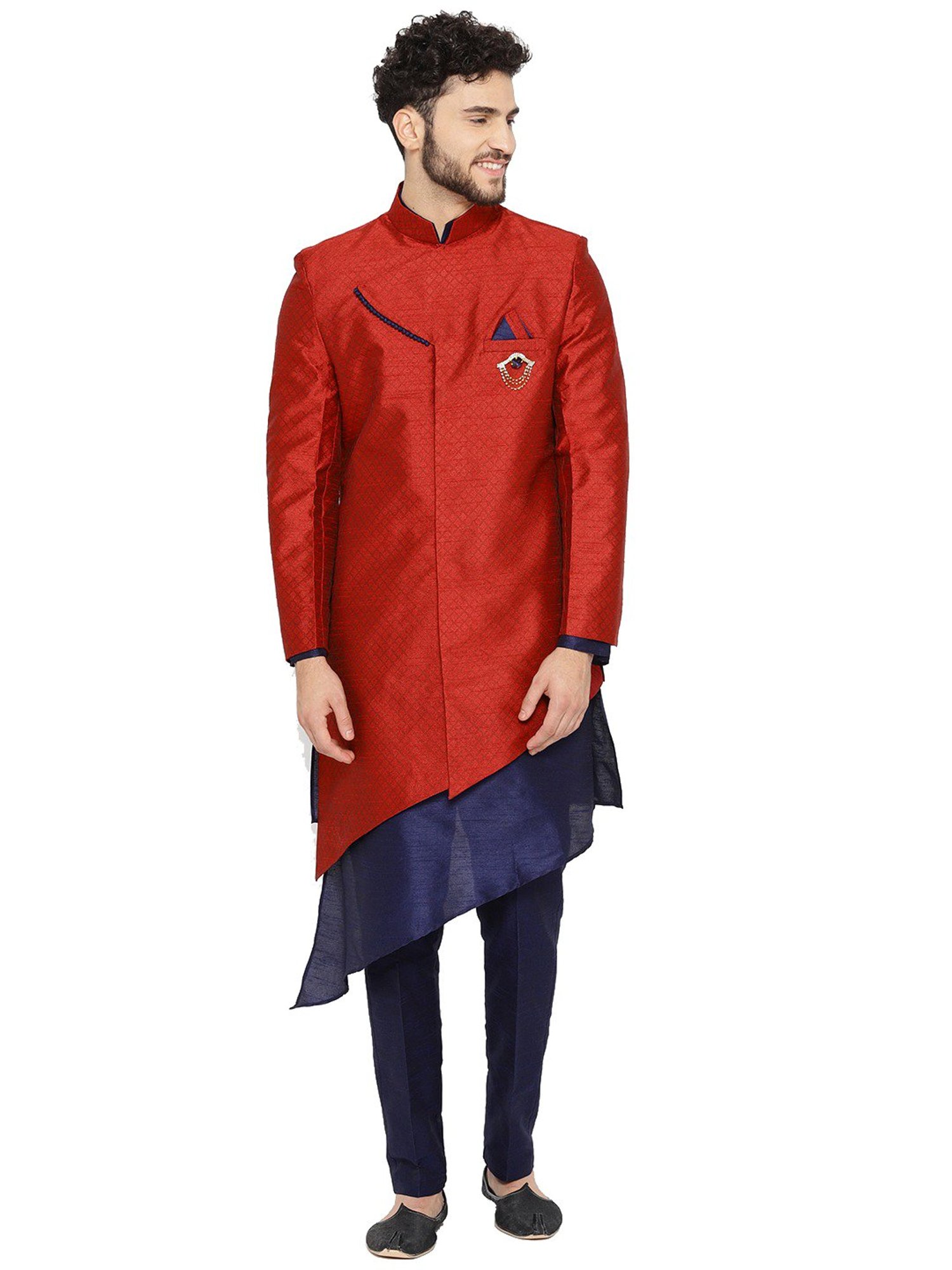 SG RAJASAHAB Navy & Maroon Regular Fit Printed Kurta Set